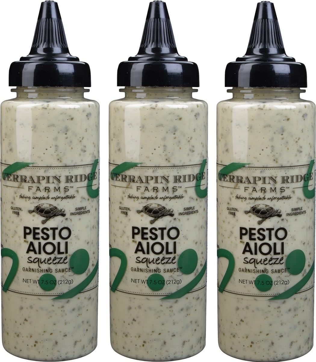 Terrapin Ridge Farms Pesto Aioli Garnishing Sauce – Gluten-Free, Keto-Friendly, Low Carb, Low Sugar- 7.5 Ounce Squeeze Bottle (Pack of 3)