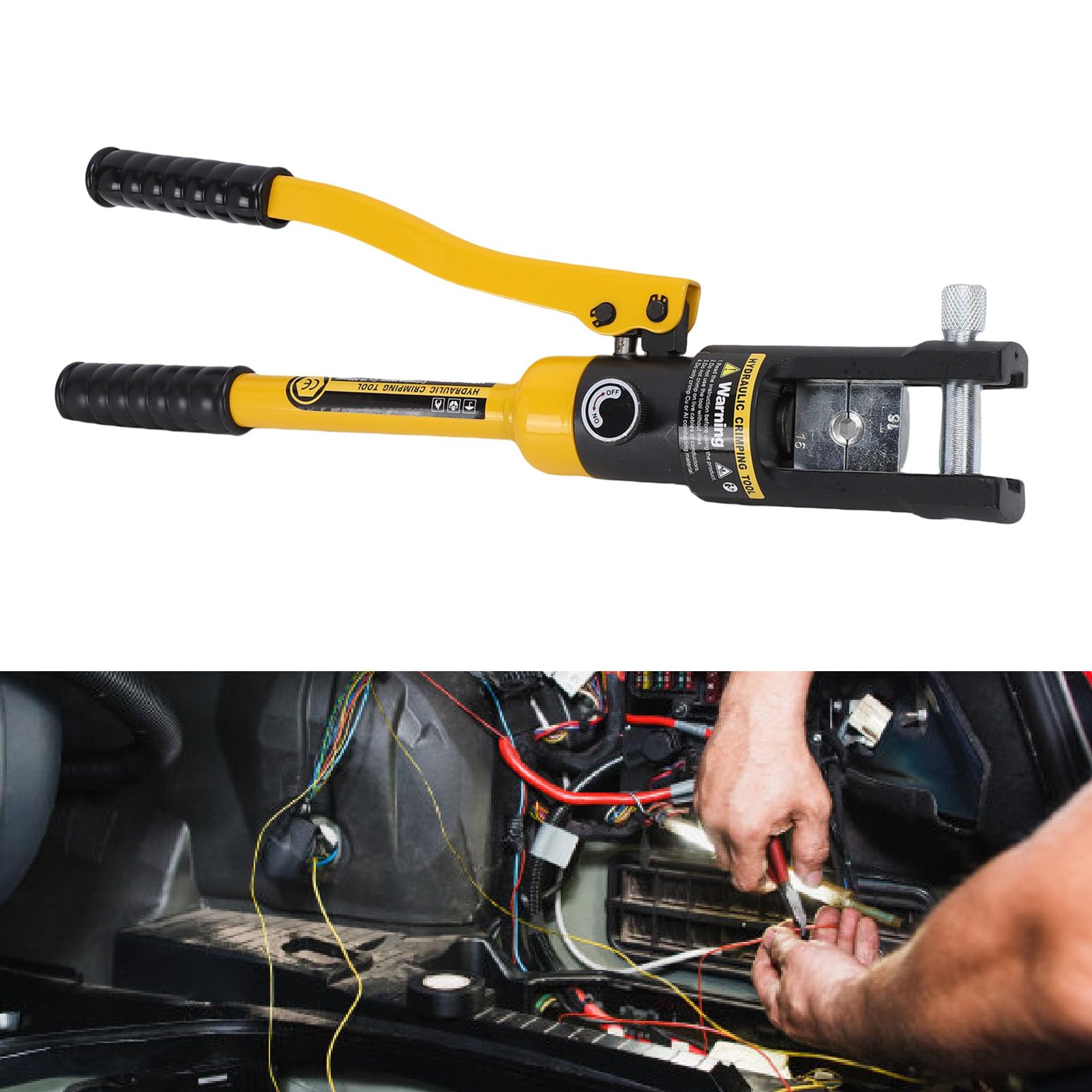 Hydrauliczne Narzędzie do Zaciskania 16T, Zaciskarka do Końcówek Kablowych Akumulatora, 16 AWG do 300 z 11 Parami Matryc do Majsterkowania, Naprawy Samochodowe
