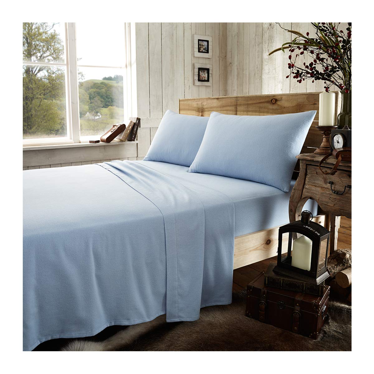 Gc Gaveno Cavailia Blue Gaveno Cavailia Luxury Brushed 100% Cotton Plain Dyed Flannel Flat Sheet, [ Double - ]