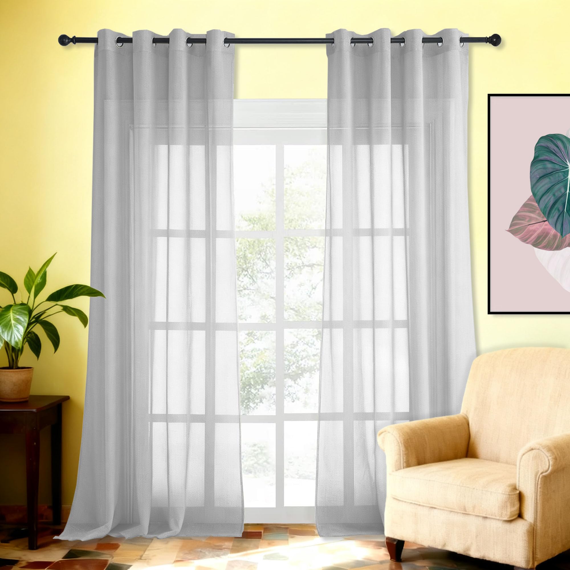 Rideau voilage gris clair 300x250 cm en polyester pour grand salon moderne