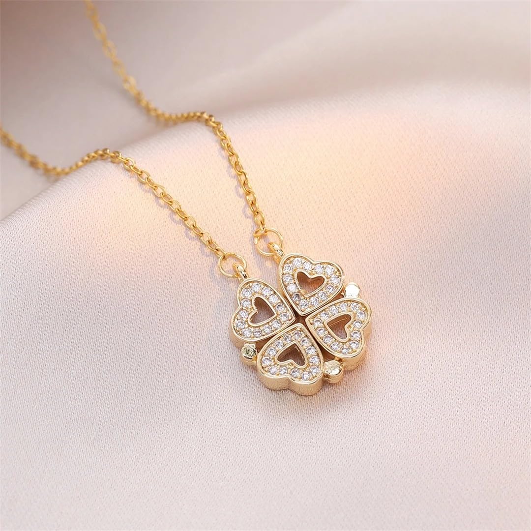 LYGBAOFUL Collier Coeur Porte-Bonheur en Argent Sterling 925 pour Femmes, Collier Ras du Cou rétro Gothique à Quatre Feuilles avec Pendentif d'amour, 4