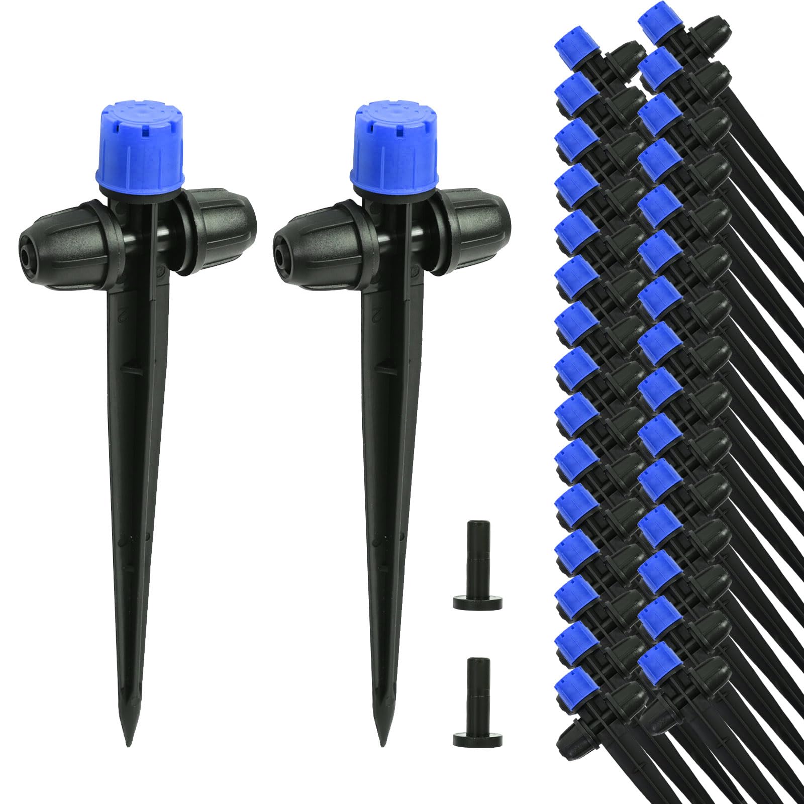 HOINCO 28 Pcs Drip Irrigation Emitters,with Lock Barbed Adjustable Degree Water Flow Drippers Sprayer for 1/4