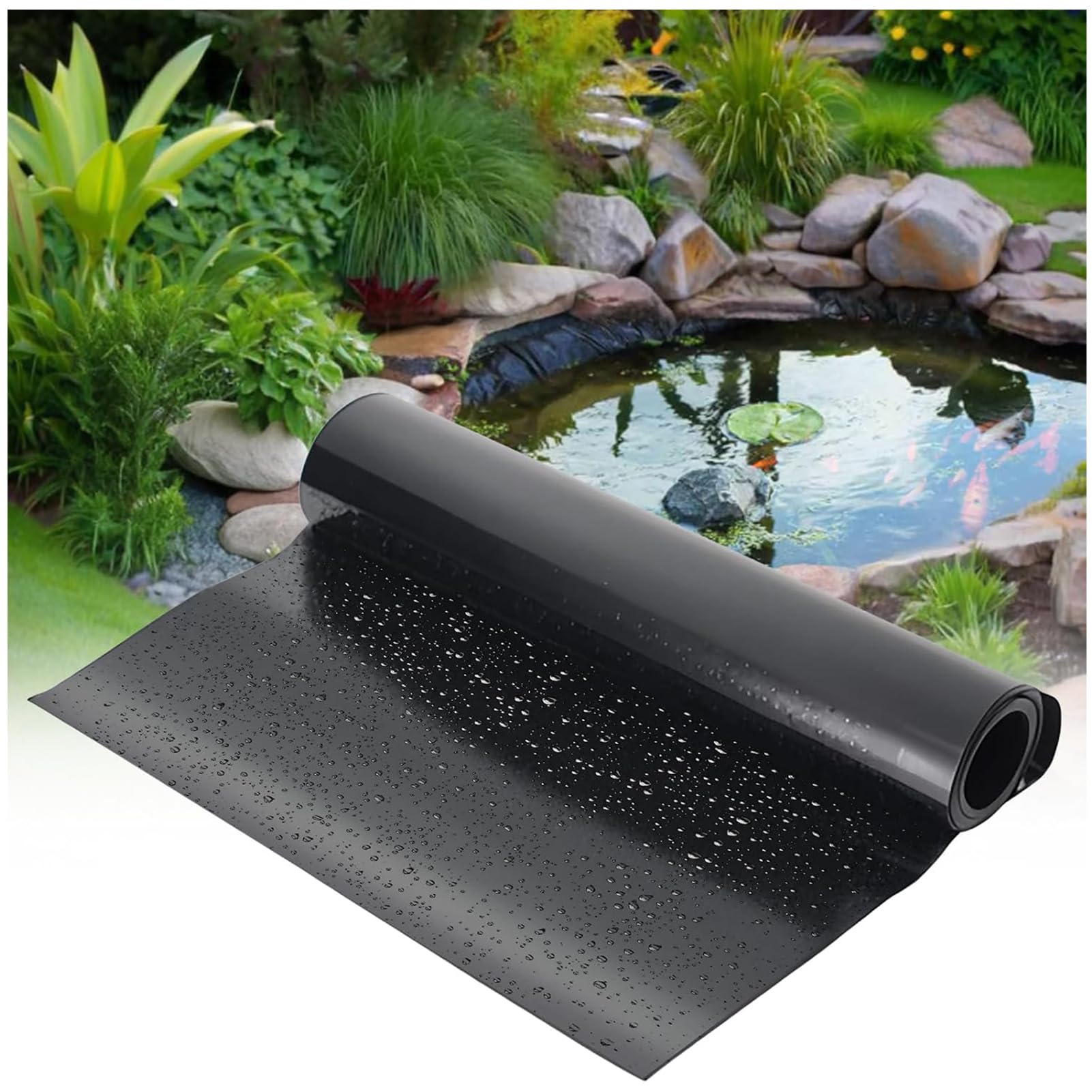 Rivestimento impermeabile flessibile per laghetto, 4 x 4 m, membrana durevole per laghetti, giardino, paesaggistica, piante acquatiche, facile installazione, resistente ai raggi UV