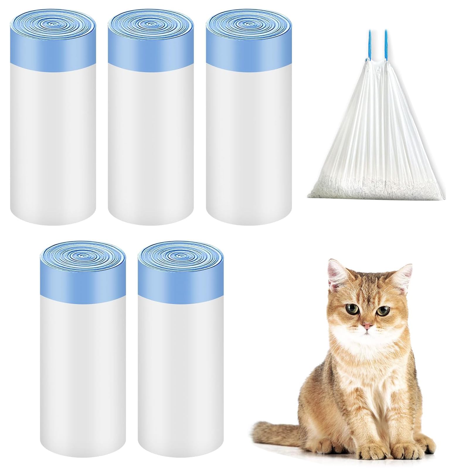 75 bolsas para la caja de arena para gatos, biodegradables para areneros de gatos, bolsas de basura con asa de transporte, bolsas de basura autolimpiables para gatos, bolsas de basura con cordones