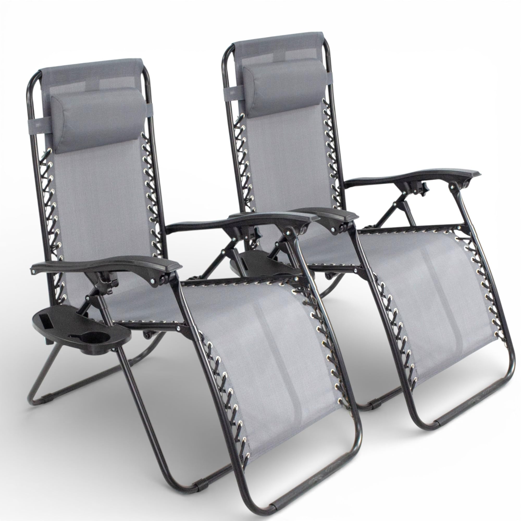 Pincho Tumbona Jardin Exterior Plegable de Gravedad Cero - Pack 2 Sillas Reclinables o Hamacas para Playa, Terraza y Camping con Portavasos, Ligeras y Cómodas (Gris)