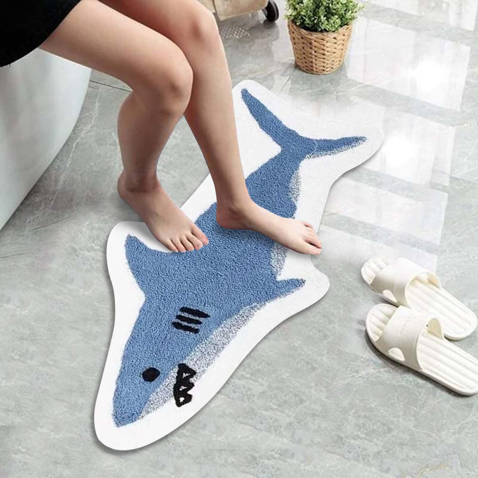 LuxeOne Summer Cute Sharks Rugs for Bedroom Aesthetic, Sea Animal Bath Mat for Bathroom, Absorbent Microfiber Super Soft Funny Non-Slip Bathroom Rug