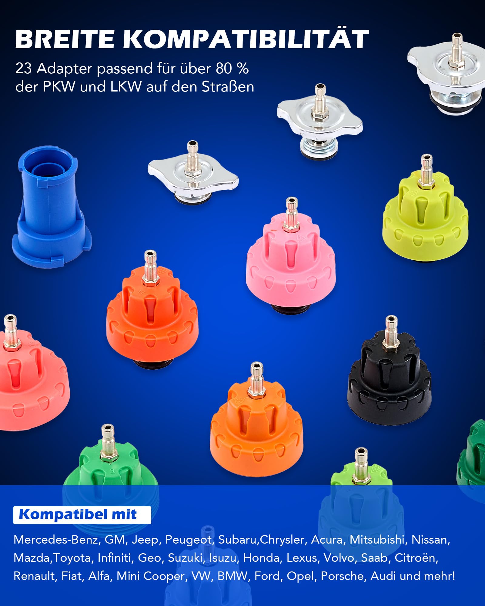 Orion Motor Tech Kühlsystem Abdrückgerät Set, 31-TLG. Master Kühlmittel Vakuum Befüllgerät mit 23 Kühler-Adaptern, Kühlsystem Entlüftungsgerät & Vakuum-Füllwerkzeug für PKW