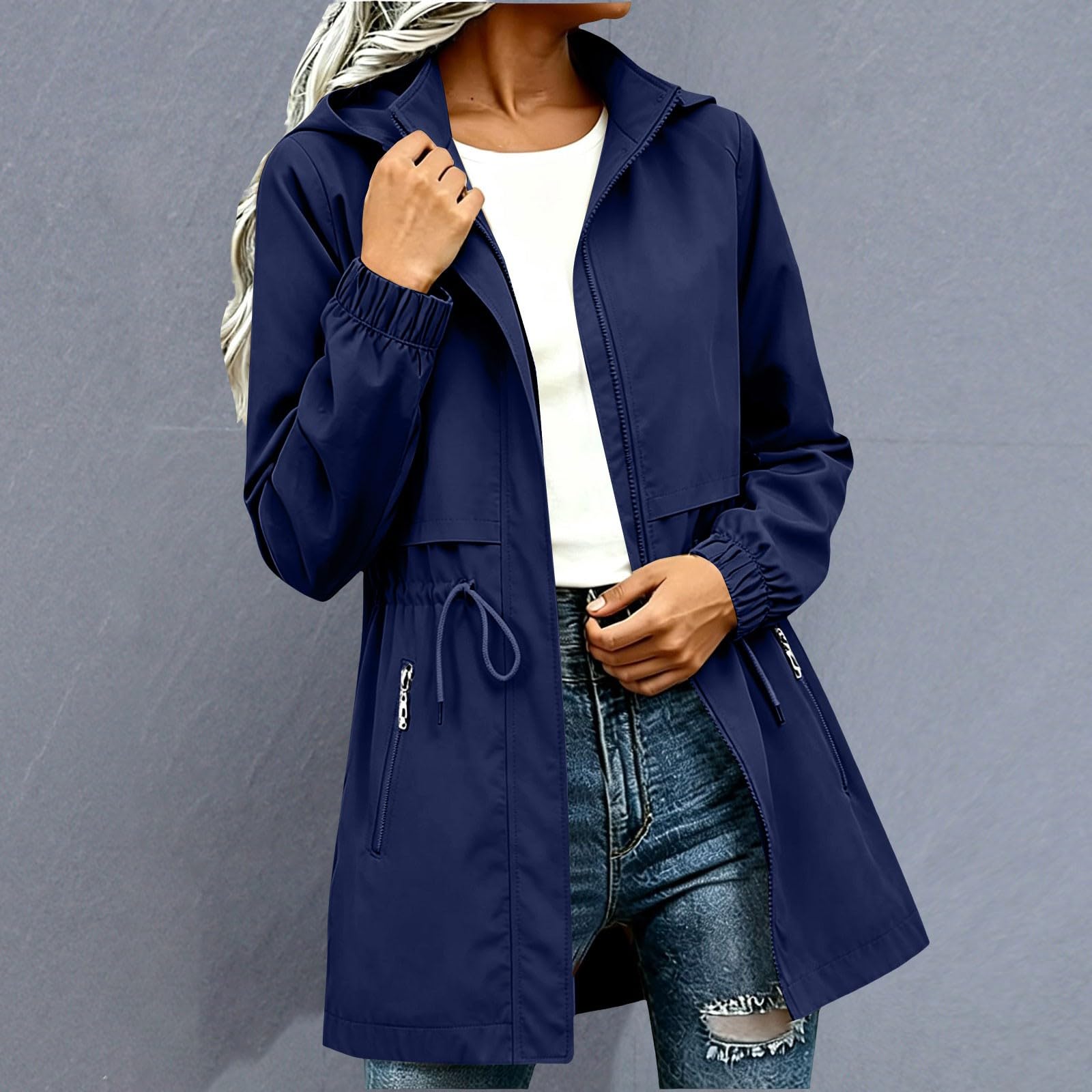 Chubasquero impermeable para mujer, ligero, elegante, con capucha