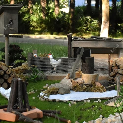 Miniatura 7 de iland Accesorios para casa de muñecas en escala 112, juego de granja de casa de muñecas incluido Pozo de deseos de madera y hacha con leña y