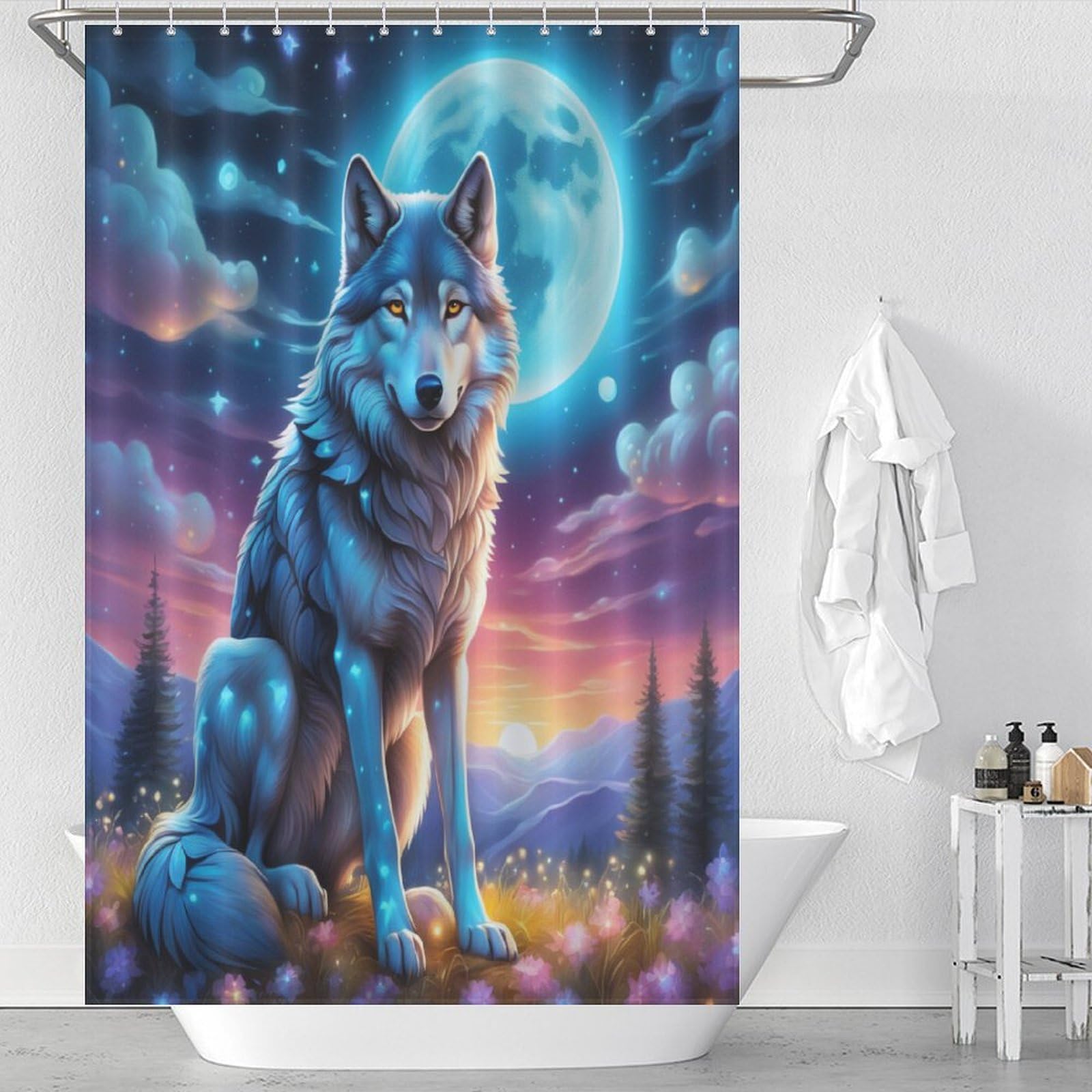 Rideau douche loup lavable pour stopper les éclaboussures de salle de bain