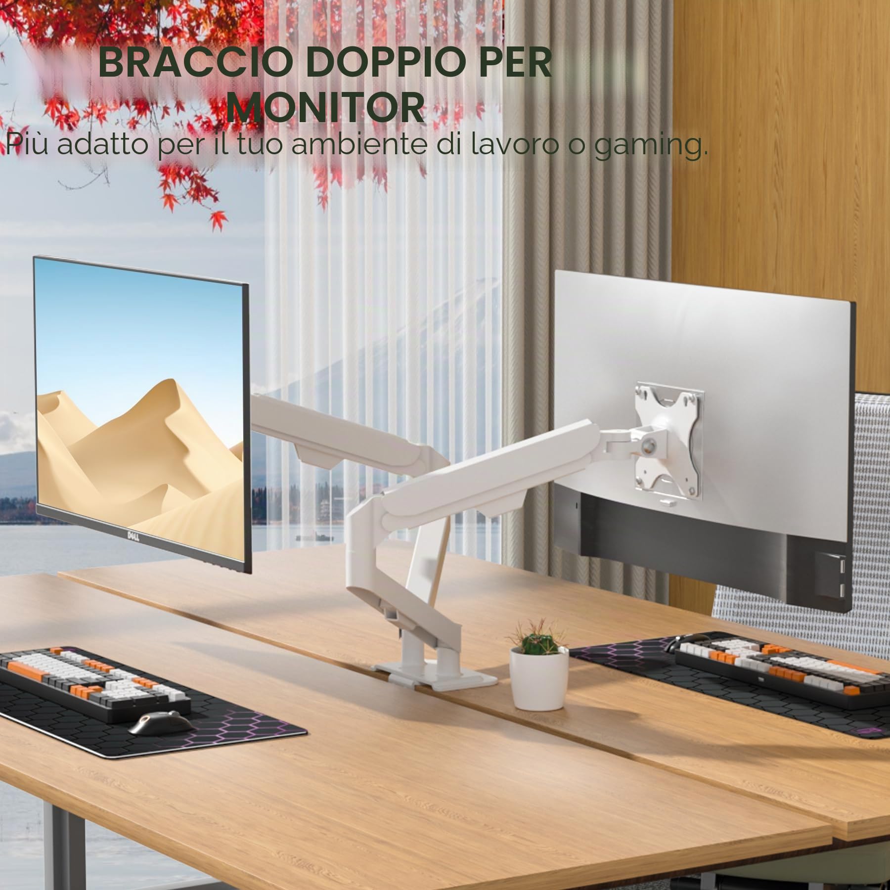 Bianco Supporto Doppio Monitor Scrivania 17-30 pollici Braccio Monitor Arm PC LED LCD Vesa 75 mm e 100 mm, 2-9kg, Molla a Gas, M22W