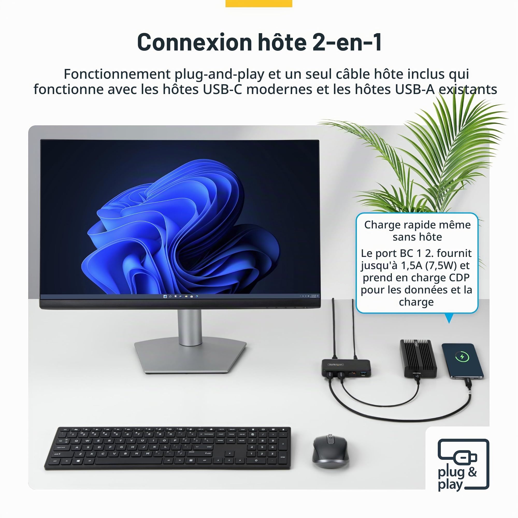 StarTech Hub USB-C et USB-A 4 Ports, 5Gbps, 36W, EU (311UE-USB-HUB) | 1x USB-C et 3x USB-A, Auto-alimenté, Câble adaptateur hôte 2-en-1, BC 1.2, MacBook et Windows