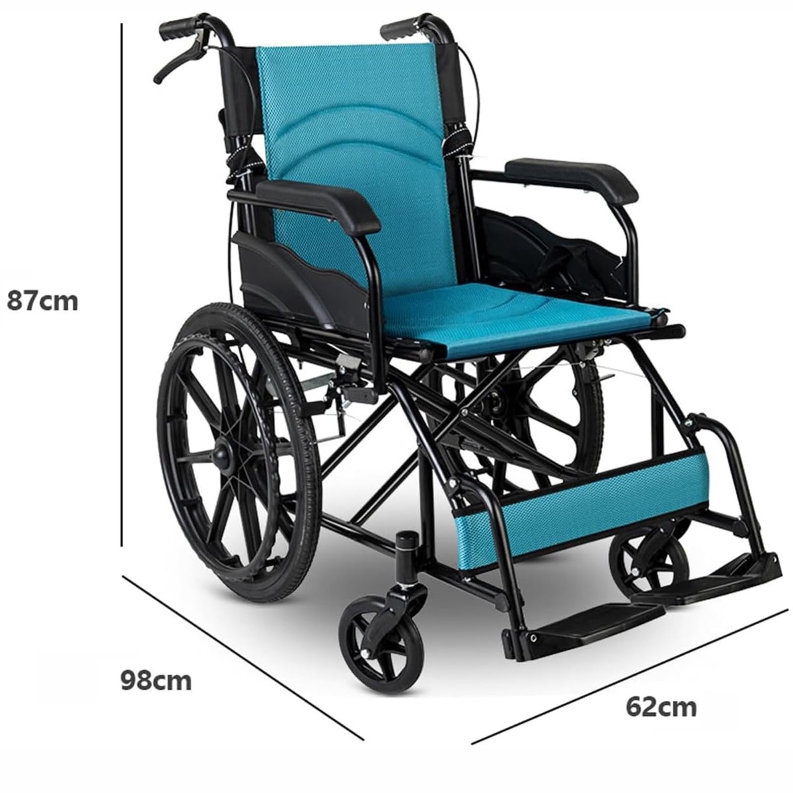 Silla De Ruedas Para Adultos Autopropulsada, Silla De Ruedas Plegable Ligera, Silla De Ruedas De Aluminio Con Cinturón De Seguridad Para Personas Mayores, Ayuda Para La Movilidad, Max 100 Kg blue