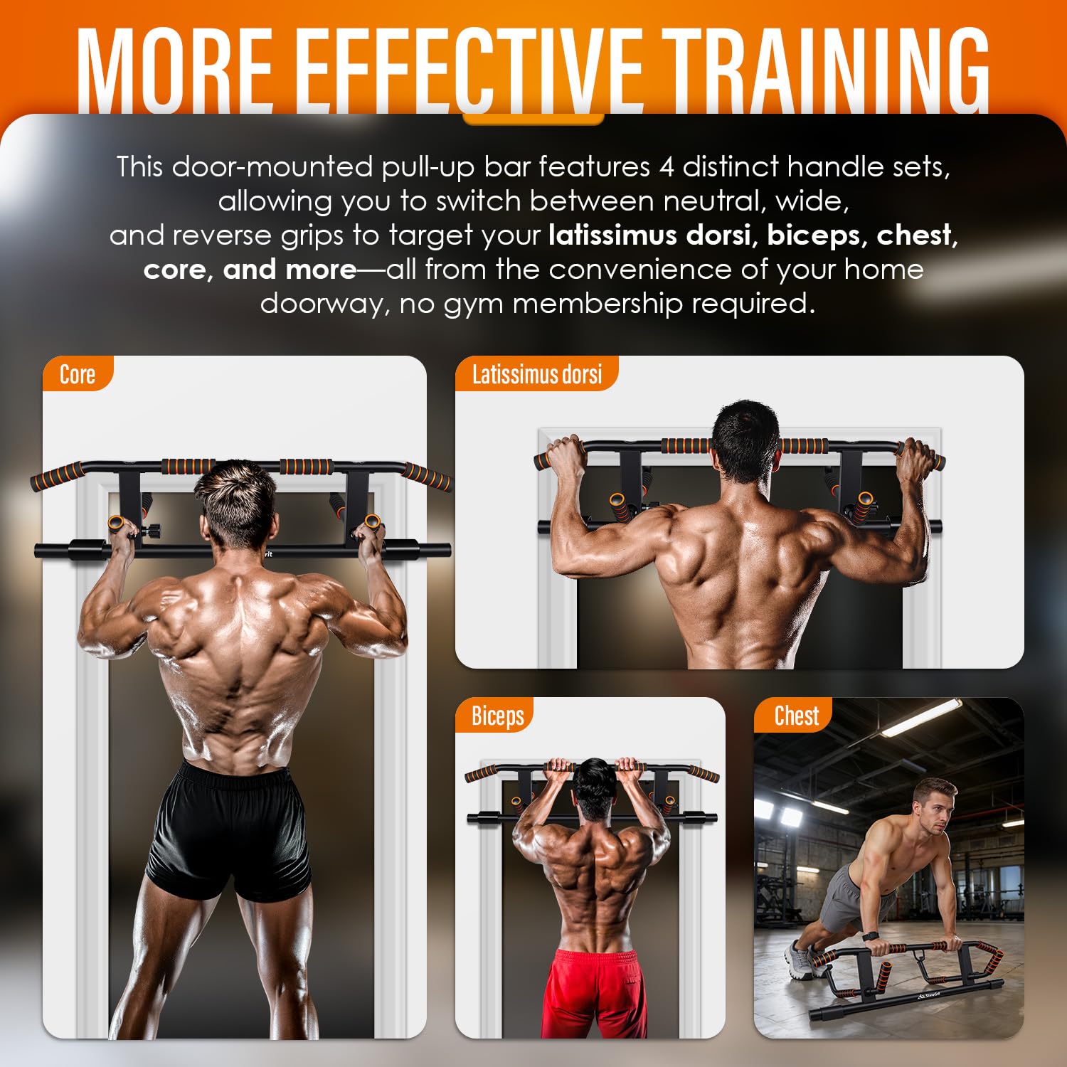 Barra per trazioni da porta, per allenamento di forza, fitness, chin-up, per esercizi in palestra a casa, con presa multiangolare, limite massimo di 230 kg, barra per allenamento per la