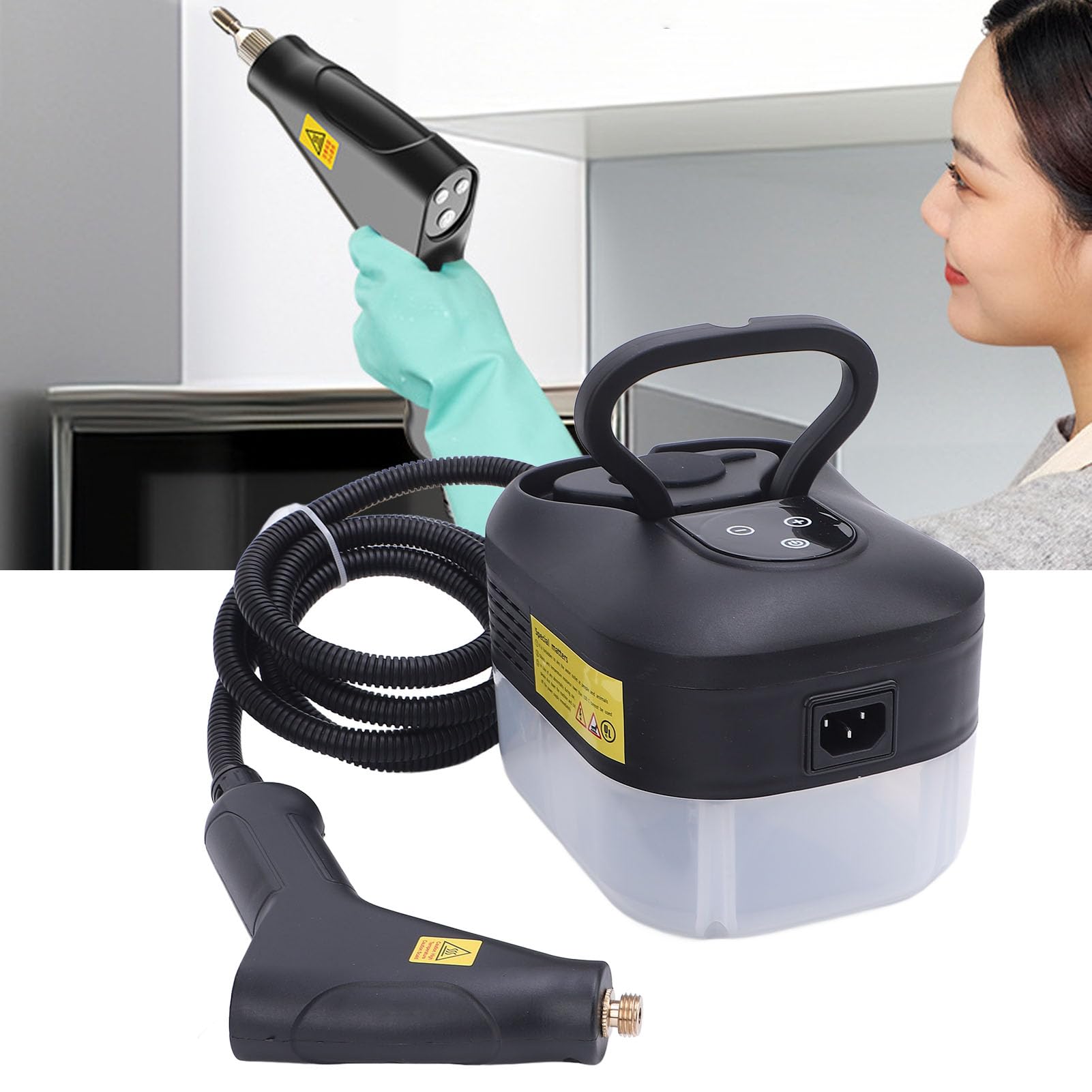 Steam Cleaner Portable Car Cleaning Steamer with 3 Brush Heads for Stovetop, Wall, Bathroom, Kitchen, Living Room, Hard Floors, Tiles (US Plug 110V)