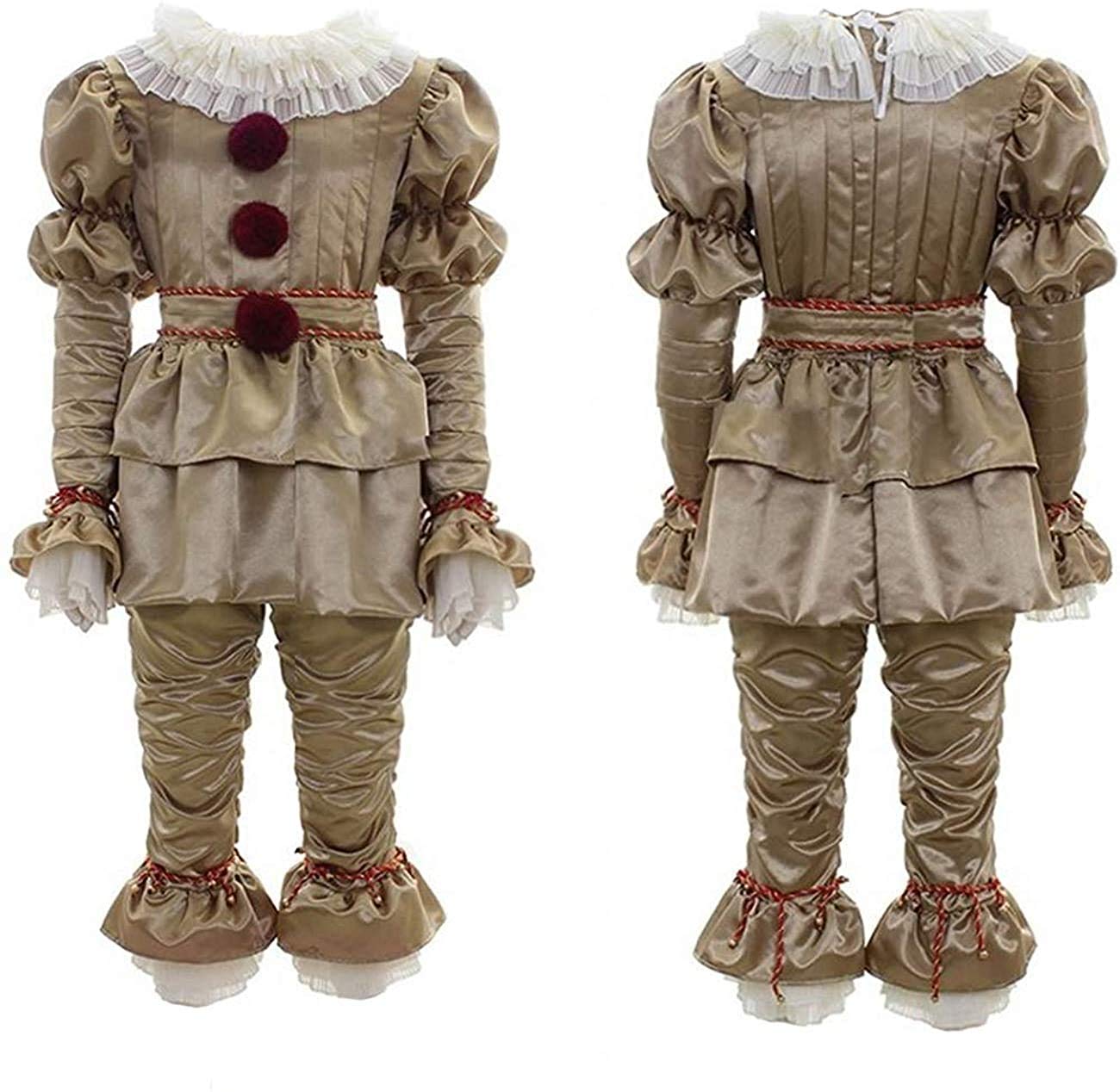 YERFONE Scary Clown Costume for Kids Cosplay Halloween Costume Outfit Full Set Adults (Adult-L, gold)