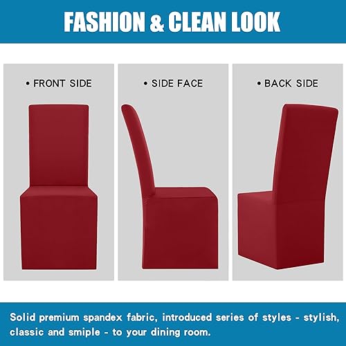 Miniatura 5 de smiry Juego de 4 fundas largas impermeables para sillas de comedor, suaves y elásticas, fundas para sillas de comedor con respaldo alto, color rojo