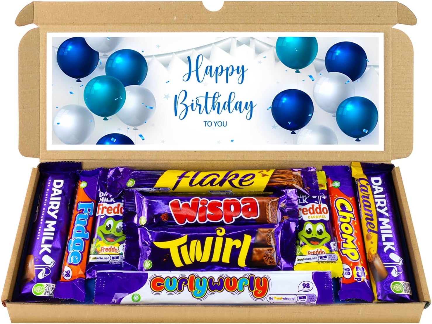 Happy Birthday Chocolate Gift Hamper, Letterbox Chocolate Selection Box of 10 Fullsize Cadbury Dairy Milk Chocolate bars, ideal 13th 16th 18th 21st Birthday Gifts For him (Blue)