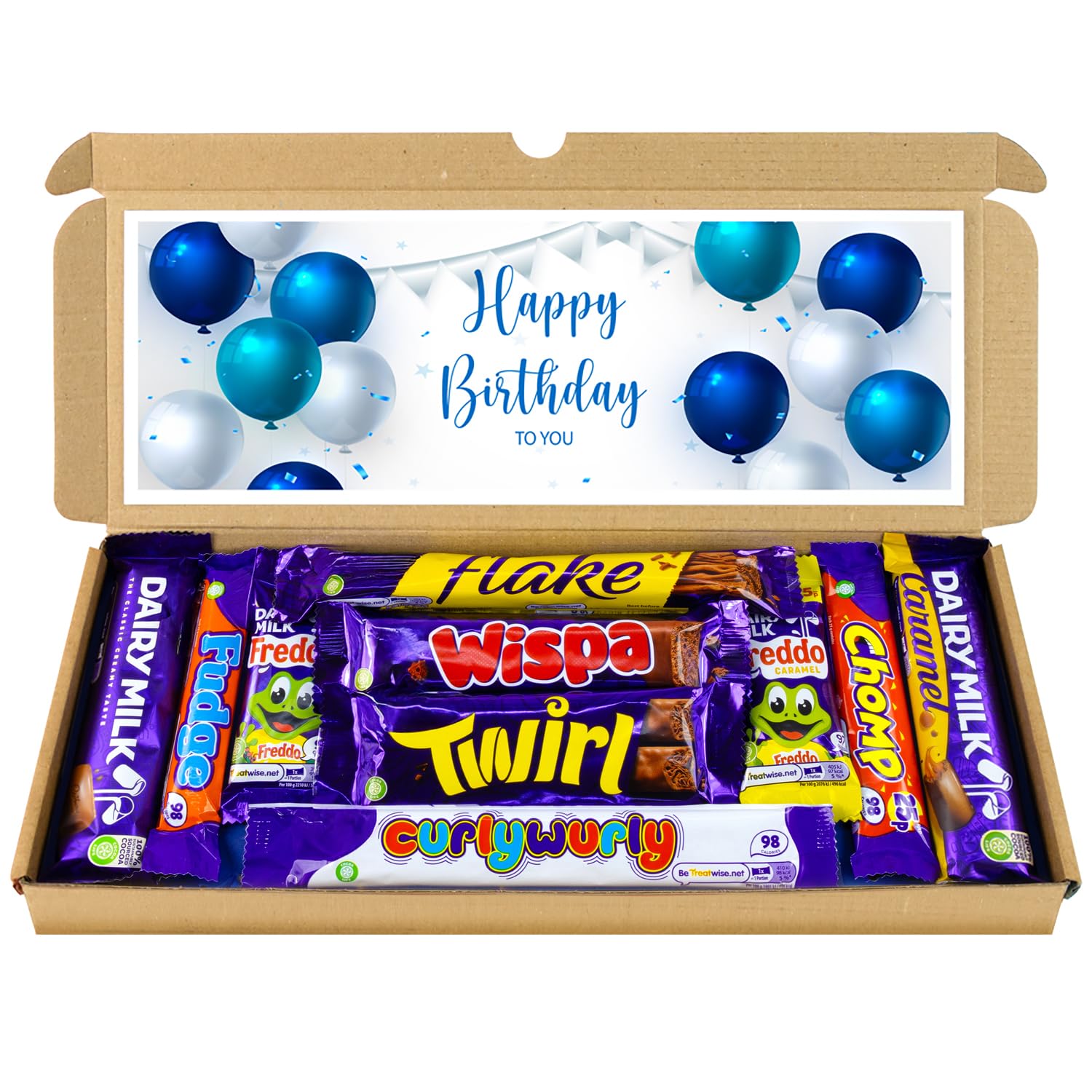 Happy Birthday Chocolate Gift Hamper, Letterbox Chocolate Selection Box of 10 Fullsize Cadbury Dairy Milk Chocolate bars, ideal 13th 16th 18th 21st Birthday Gifts For him (Blue)