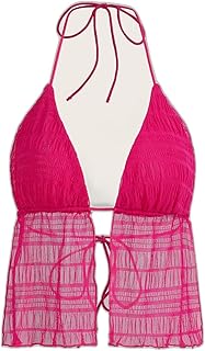 SHEIN ICON Split Hem Tie Backless Mesh Halter Top