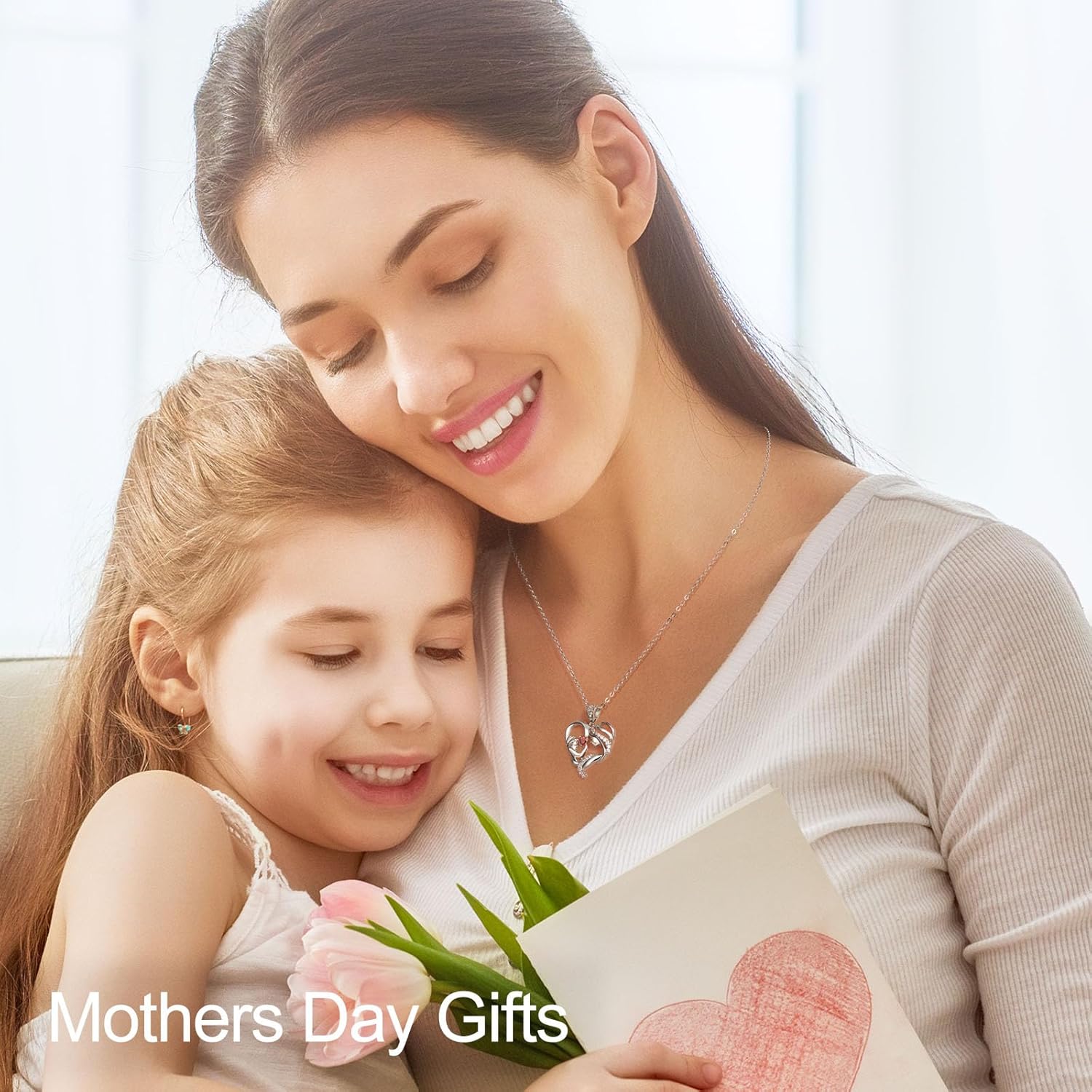 Mothers Day Gifts for Mom Wife Her Grandma, S925 Sterling Silver Birthstone Necklaces Jewelry for Women, Mother's Day Love Heart Pendant Necklace for Anniversary Birthday Christmas Day - Image 2