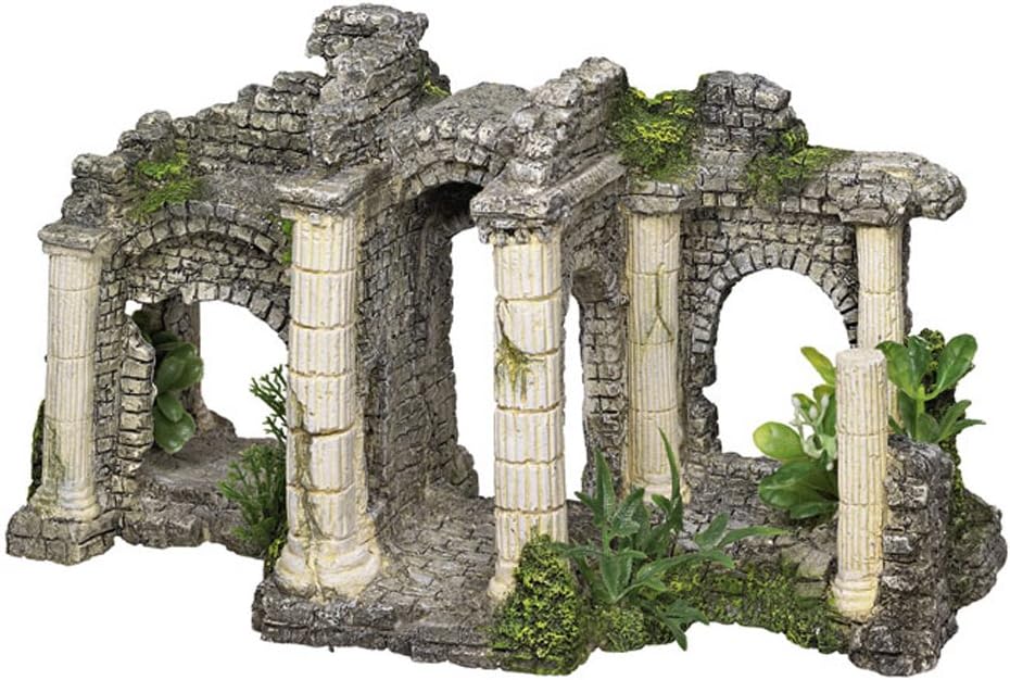 Nobby Aqua Ornaments Hadrians Gate with Plants, 27.5 x 13.5 x 15.5 cm, Pack of 1