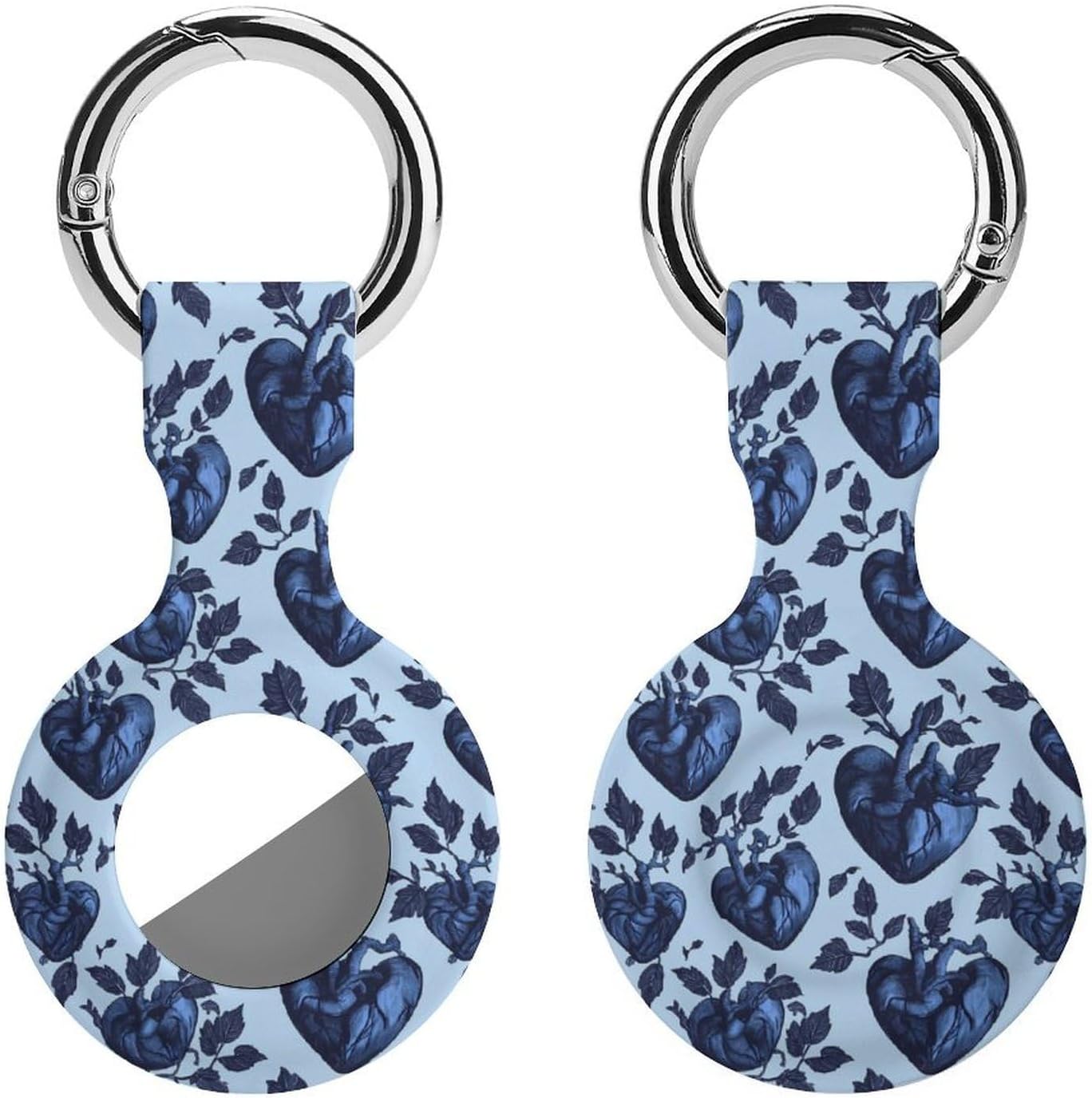 Dark Blue Heart Pattern Funny Cover Compatible with AirTag Case Protector GPS Tracker Holder with Keychain