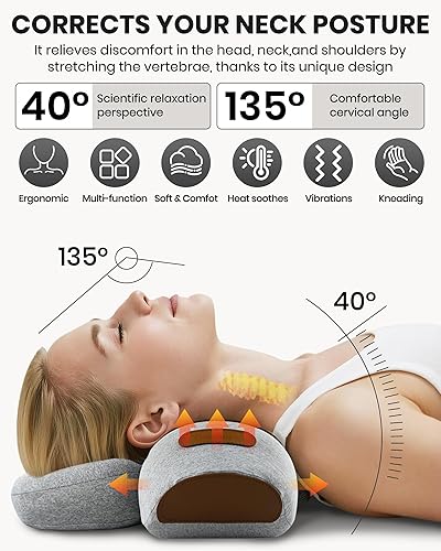 Vista 2 de Almohada masajeadora de cuello 3 en 1 – Almohada cervical masaje joroba de cuello para alivio del dolor de hombro, masajeador de espalda y hombros