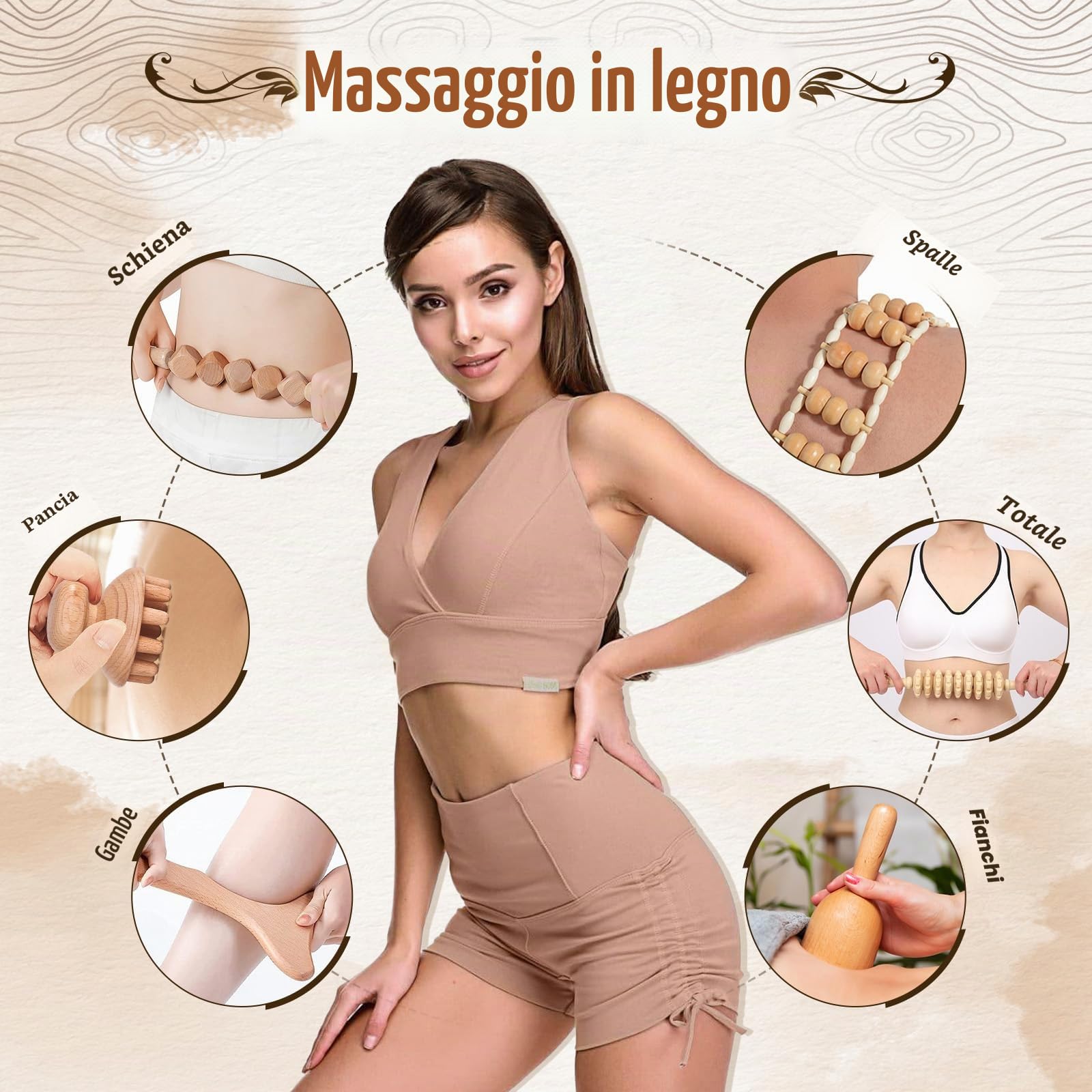 Yofuly 6 PCS per massaggio con terapia del legno, kit completo professionale per massaggiatore Maderoterapia per modellamento del corpo, drenaggio linfatico, sollievo dal dolore muscolare