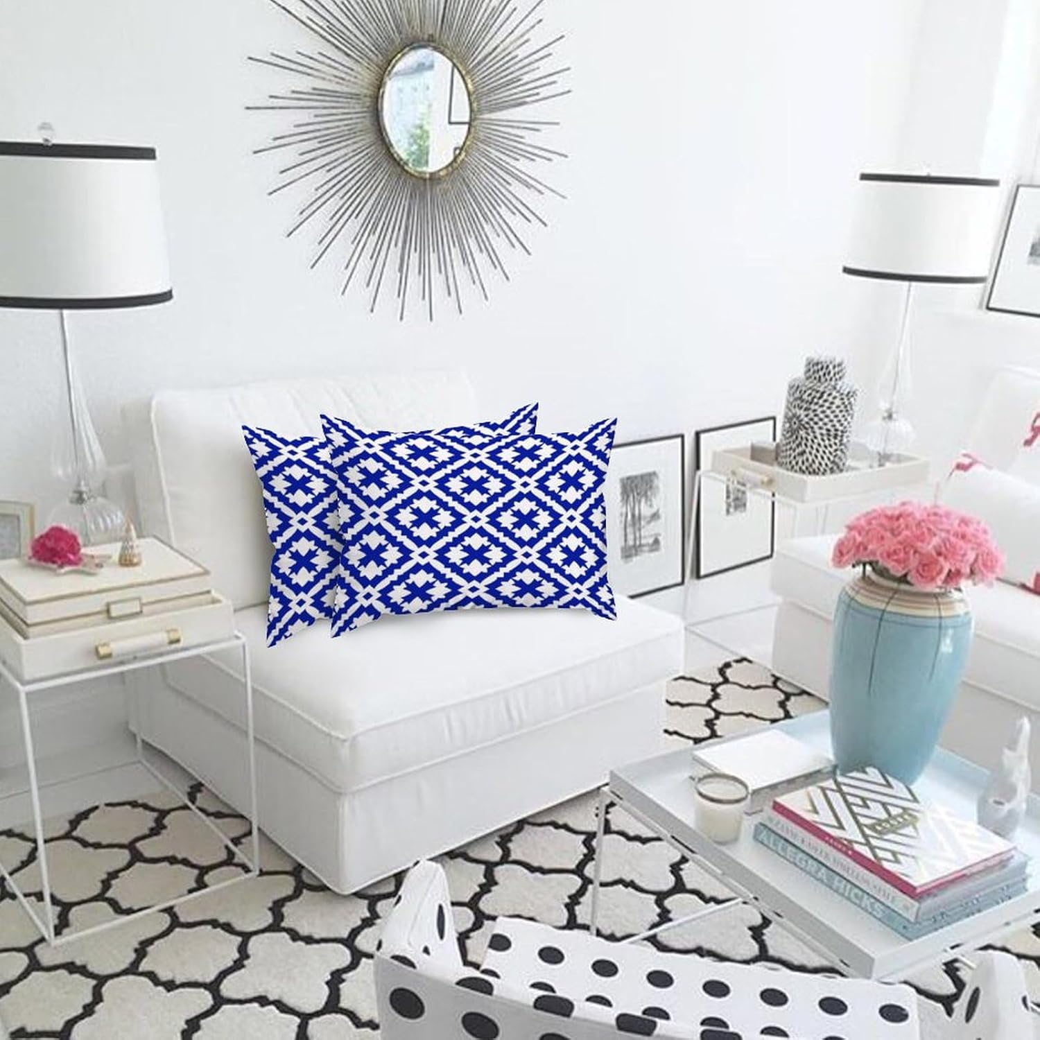 Set of 2 Blue and White Geometric Cushion Cover Case with Zipper 20x30in Canvas Pillow Cover Rectangle Pillow Case for Couch Bed Car Pub Coffee Bar Living Room Decoration