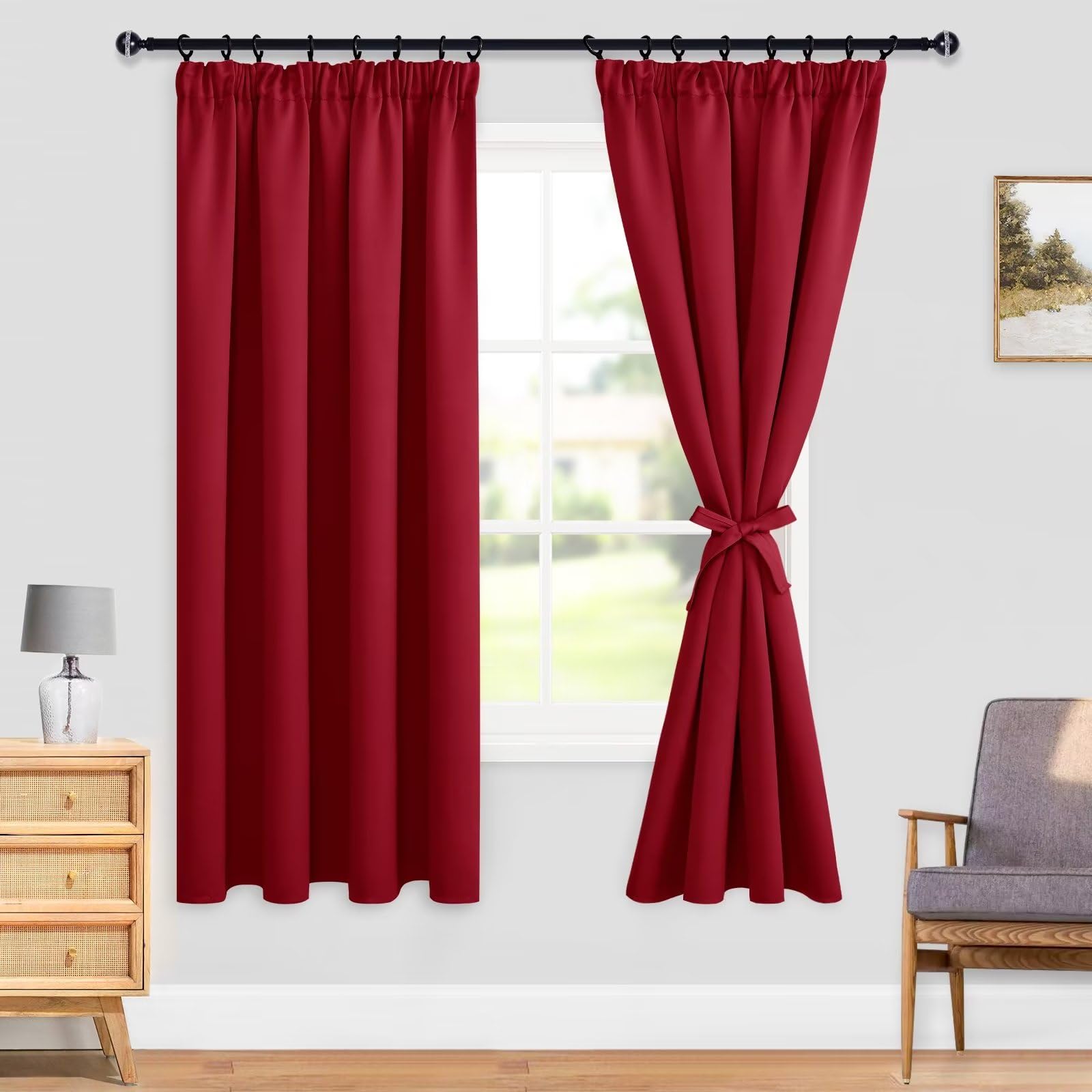 DWCN Blackout Curtains for Bedroom Thermal Insulated Curtain with Tiebacks Pencil Pleat Curtains for Living Room 46 x 72 inch Length - Image 2