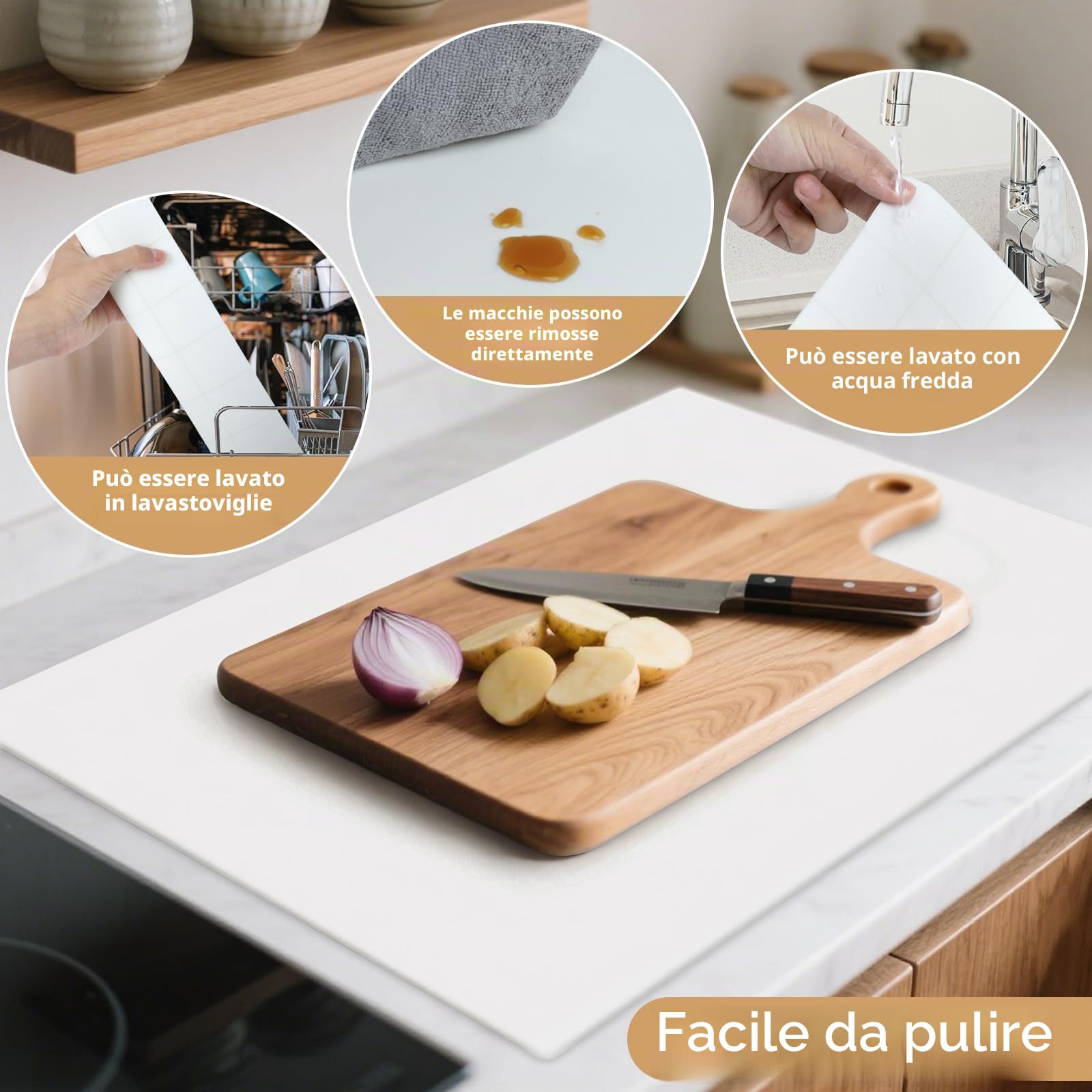 Toski Tappetino Silicone, 60x40 cm Sottopentola Silicone, Impermeabile e Antiscivolo Tappeto Scrivania, Tappetino Macchina Caffe, Tappetini Resistente al Calore per Piano di Lavoro Cucina, Bianco