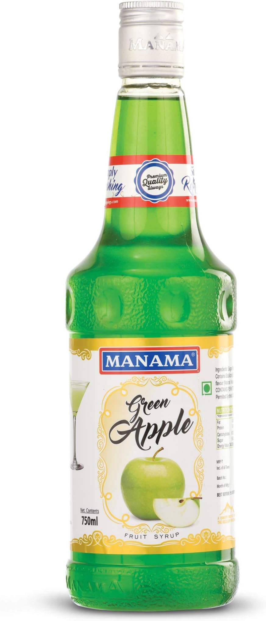 Manama Green Apple Fruit Syrup for Mocktails and Cocktails (750ML)