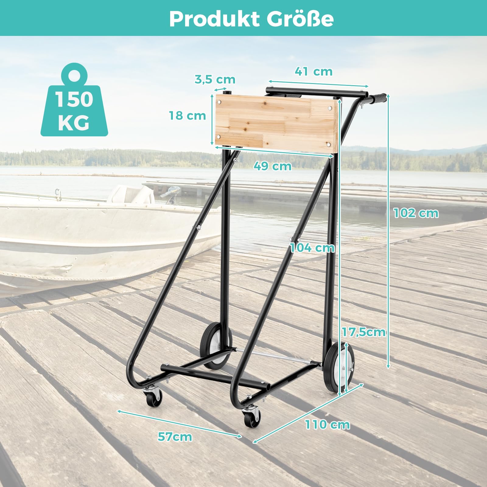 GOPLUS Stojak na silnik zaburtowy, wózek transportowy do silników łodzi z masywną, grubą płytą ze sklejki, 4 kółka i ergonomiczny uchwyt, silnik zaburtowy do napraw, konserwacji i transportu