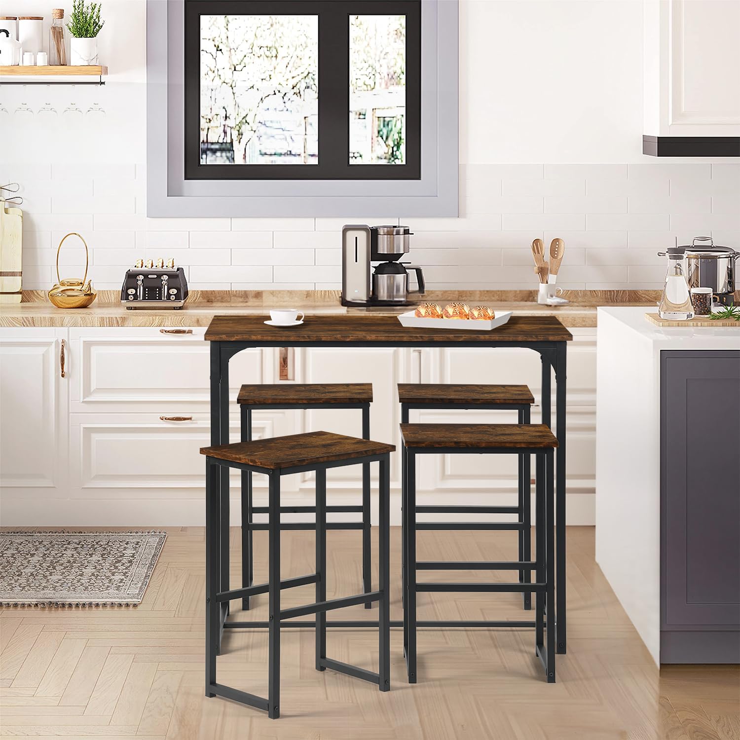 Stehtisch mit 4 Hockern, Esstisch, platzsparend, für Haus, Küche