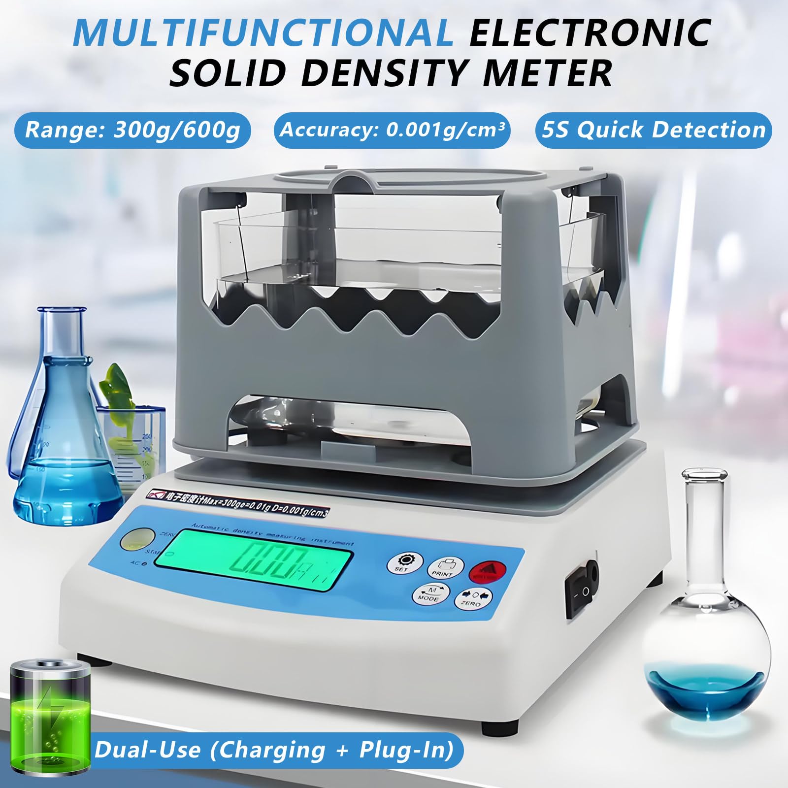 DensíMetro De Caucho Y PláStico, Prueba De 5 Segundos, Equipo De MedicióN De Densidad De Alta PrecisióN De 0,001 G/Cm³ 300g