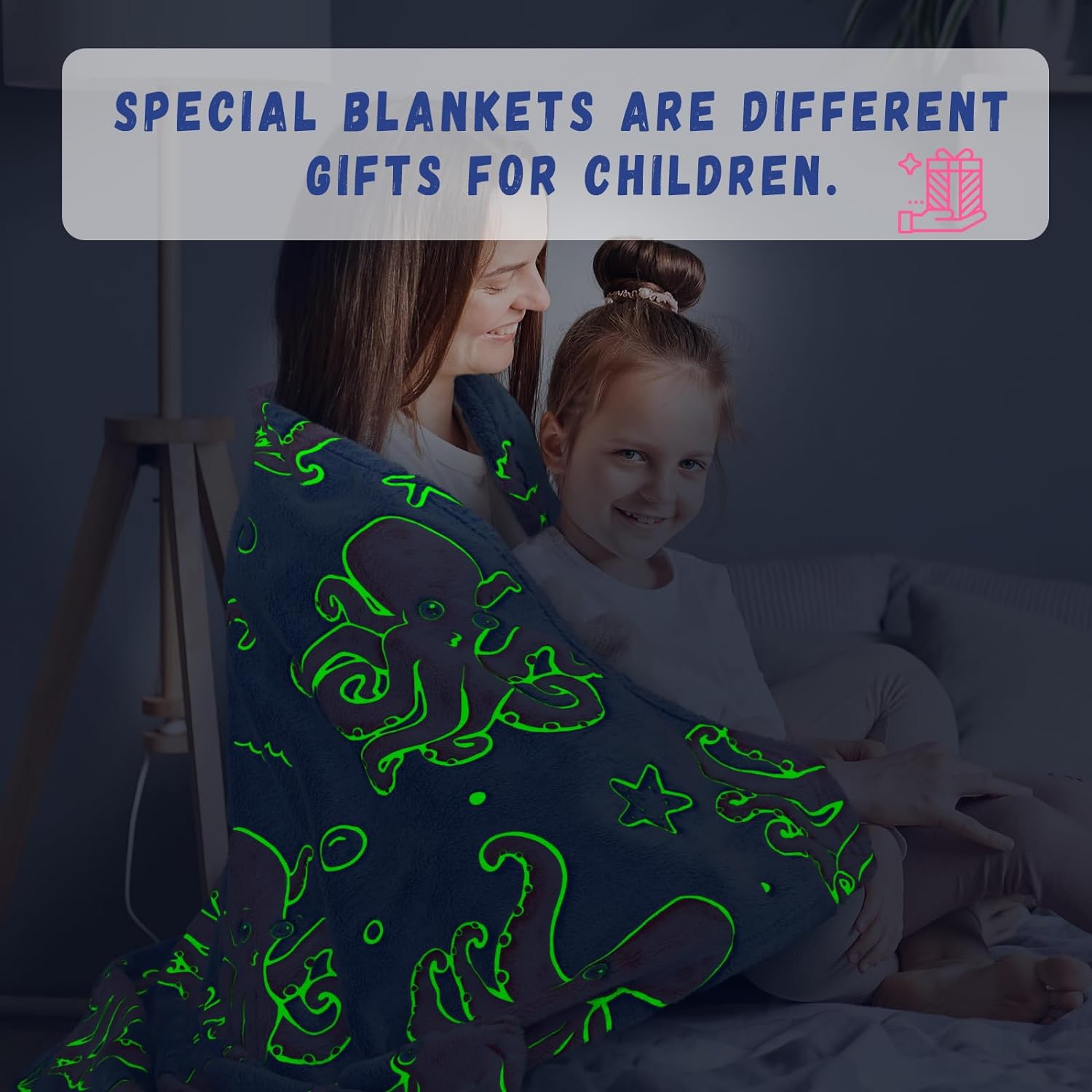 Octopus Toys Birthday Gifts for Boys Girls, Soft Blue Octopus Blanket for Kids Toddlers Travel, Glow in The Dark Ocean Sea Animal Fleece Throw Blanket for Bedroom Game Room Coastal Decor 50"x60" - Image 4