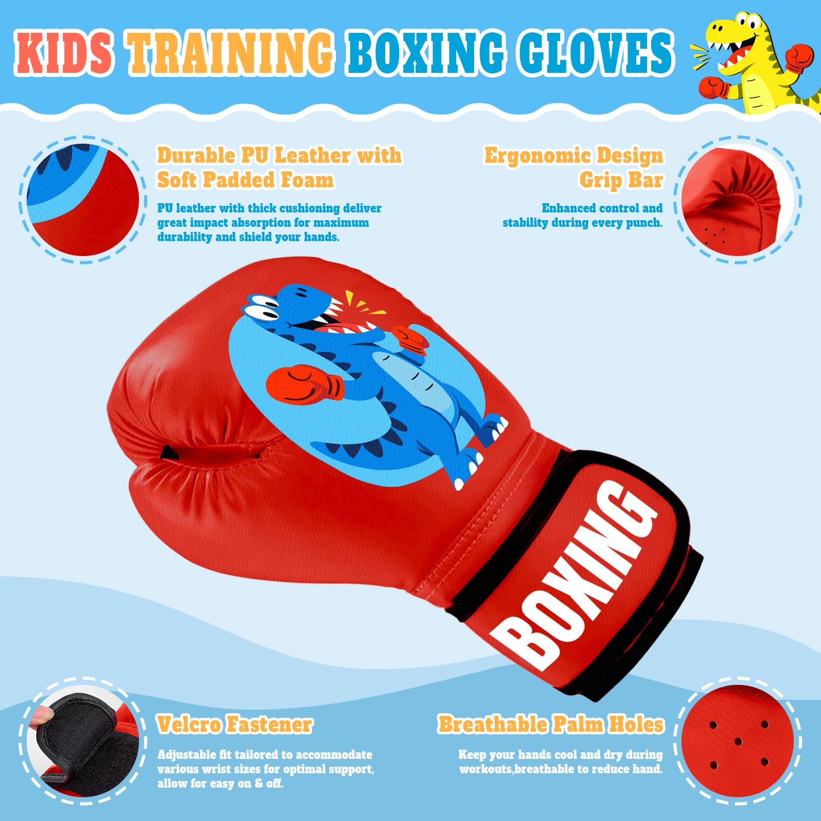 Guantes Boxeo Niños 4 oz para Entrenamiento y Sparring MMA Muay Thai Kick Boxing Edad 5-12 Años