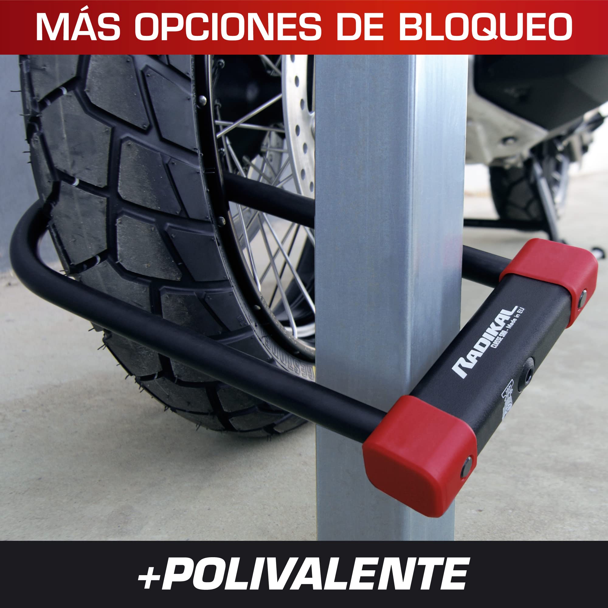 RADIKAL RK120310 Candado Moto U Premium Homologado SRA, 120x310mm Más Opciones Bloqueo, Arco ø18mm Acero Cementado Revestido de Doble Cierre, Cerradura Antirrobo U Lock Scooter, Bici Eléctrica