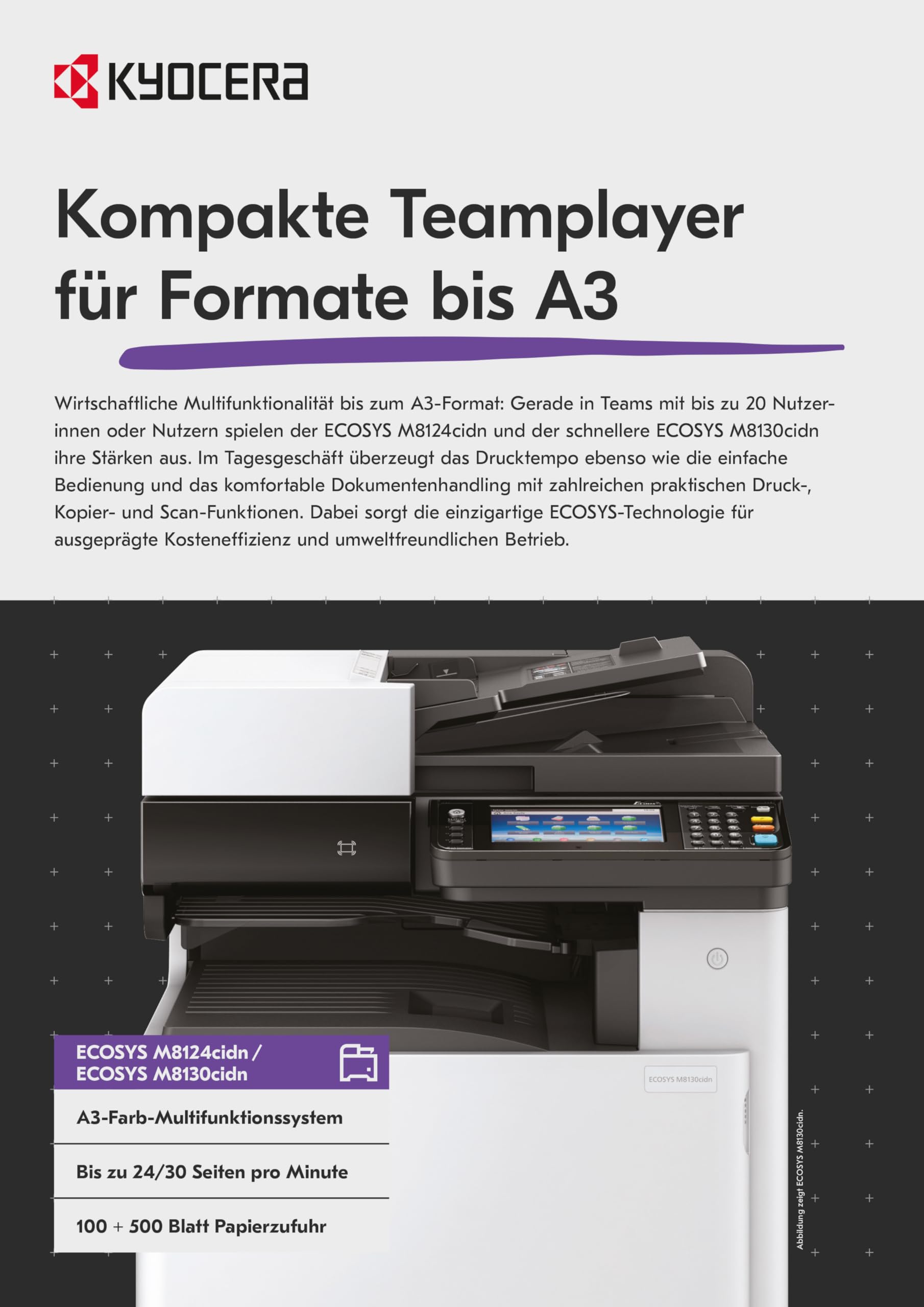 Kyocera Ecosys M8124cidn Farblaserdrucker Multifunktionsgerät: Drucker Scanner Kopierer, 24 Seiten pro Minute. Din A3 Drucker inkl. Mobile-Print-Unterstützung für Smartphone und Tablet