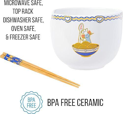 Miniatura 3 de Silver Buffalo Disney Pixar Ratatouille con Remy Cooking Love - Cuenco de cerámica para fideos ramen y arroz con palillos, apto para microondas, 20