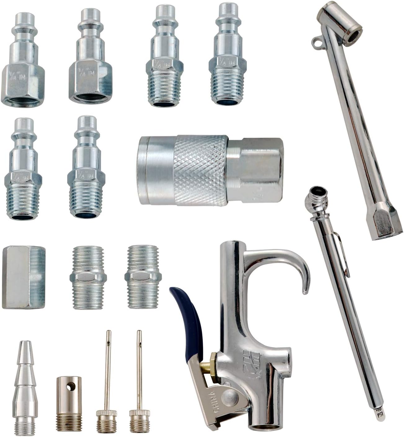 Accessory Kit, 17 Piece Compressor Inflation Kit, with Blow Gun, Air Chucks, & Inflation Needles (Campbell Hausfeld MP284701AV)