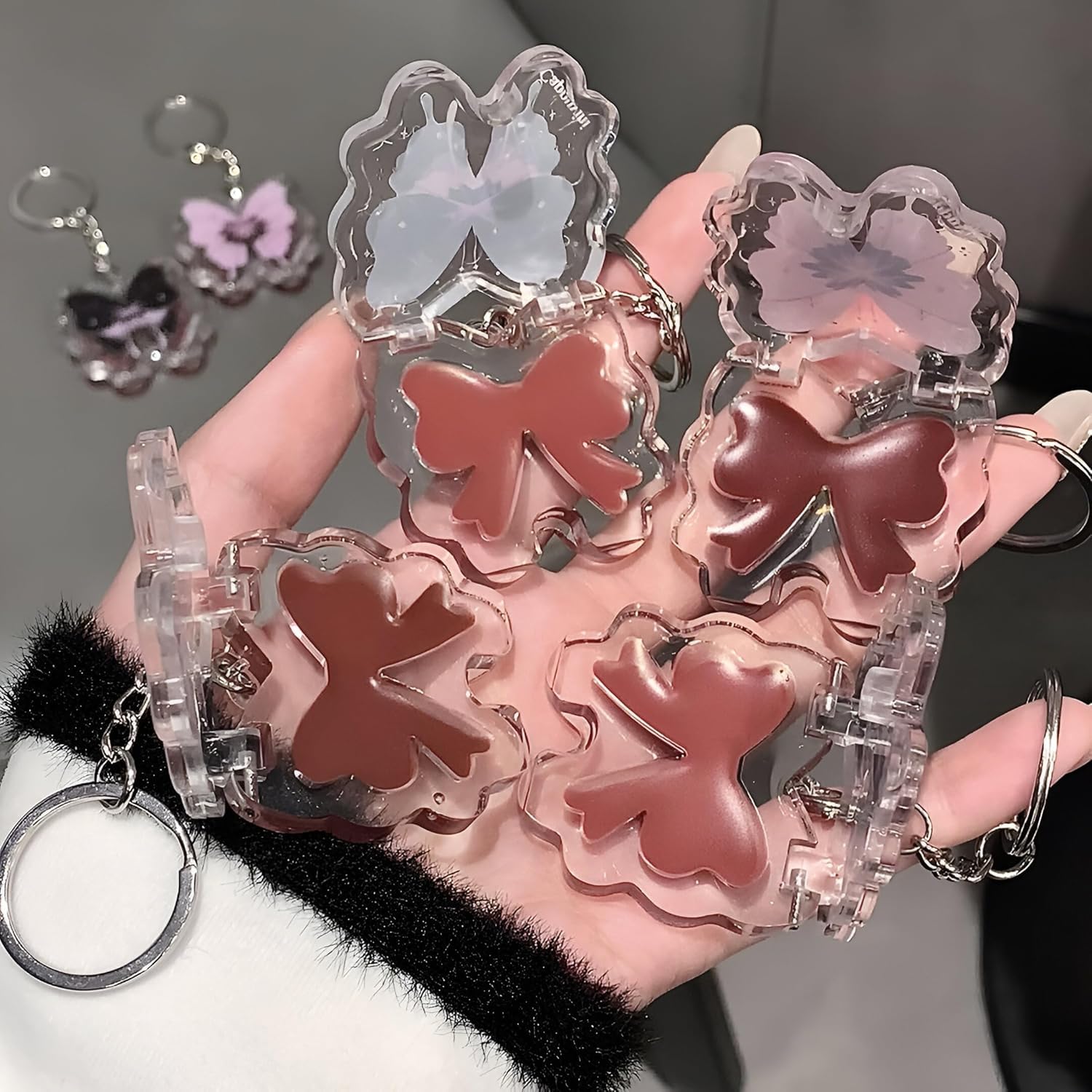 CAPPUVINI Butterfly Keychain Solid Lip Gloss | High Shine Glossy Finish | Non-Sticky Lip Care | Moisturizing Long-Lasting Waterproof | Nude Dream Lipstick Baby Pink Brown Red Shades For Women & Girls Natural Look (44B#White Peach Juice, 2g)-image-16