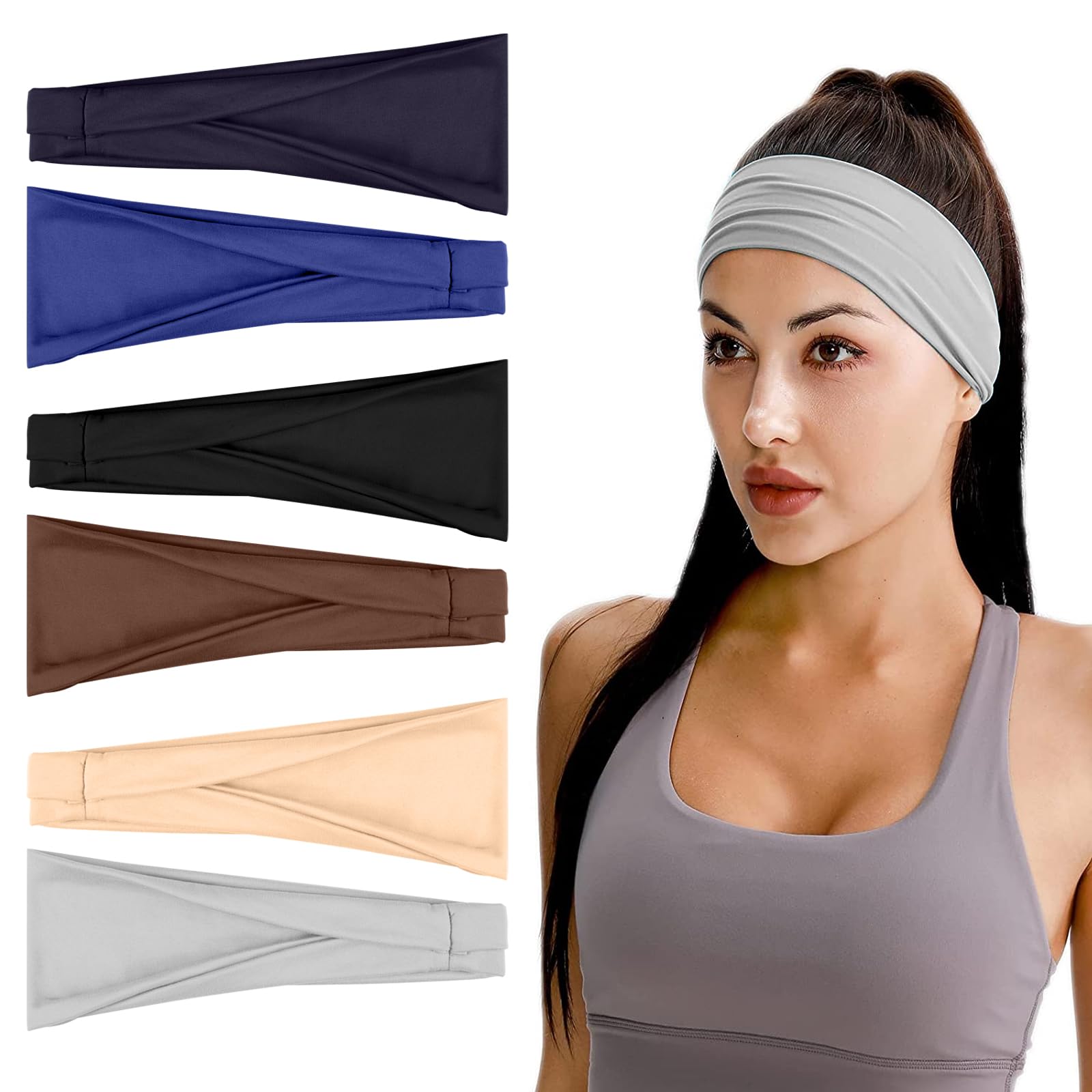 Flintronic Fasce per Capelli, 6/4 PCS Fascia Sportiva Capelli Donna, Fasce Sportive, Fasce Elastica per Capelli, Headband Sport, Fascia Sportiva Antiscivolo per Fitness Yoga Running Ciclismo