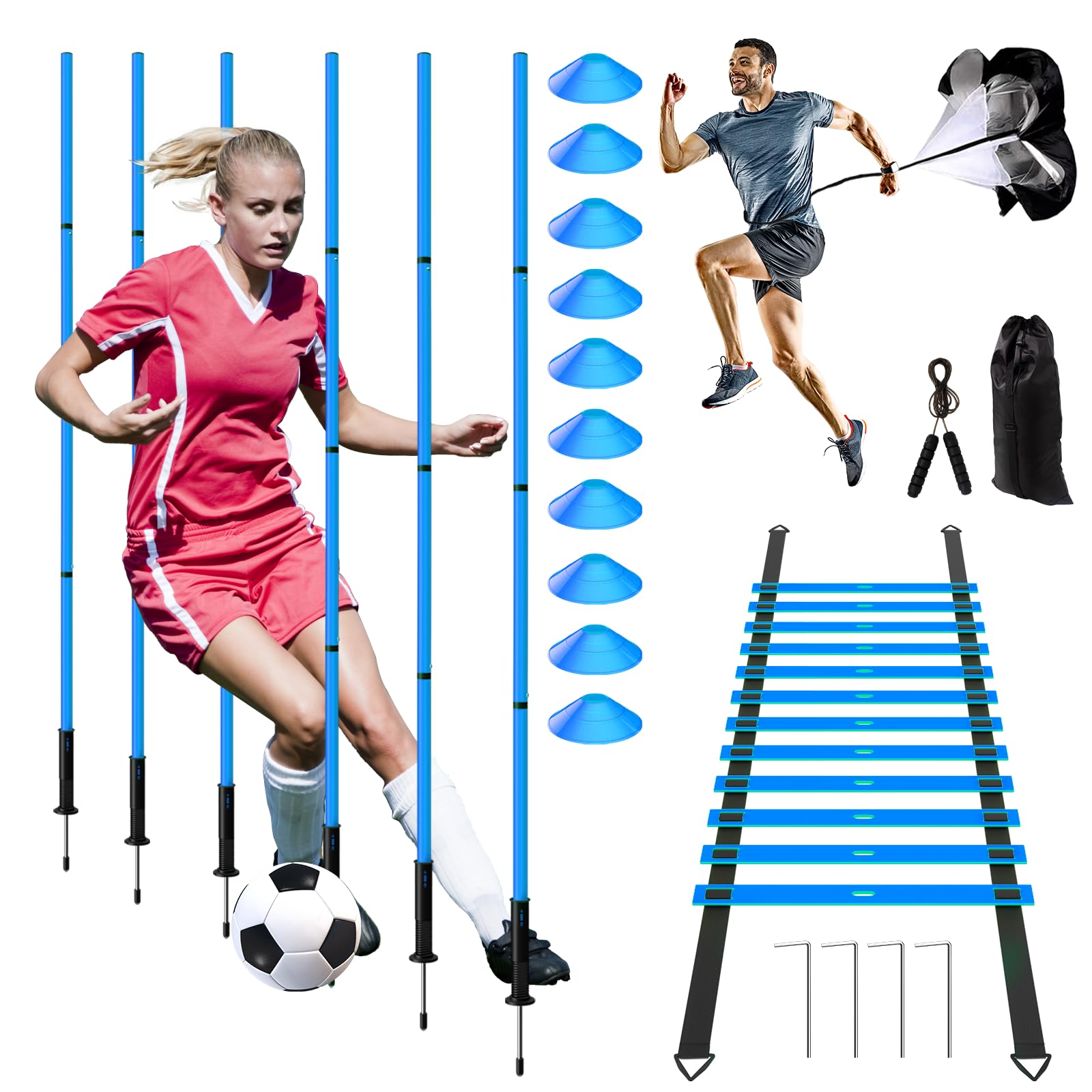 Supvision 24Pcs Soccer Agility Training Equipment Set Ultimate Agility Poles Cones Ladder More for Quick Assembly and Easy Portability Suitable for