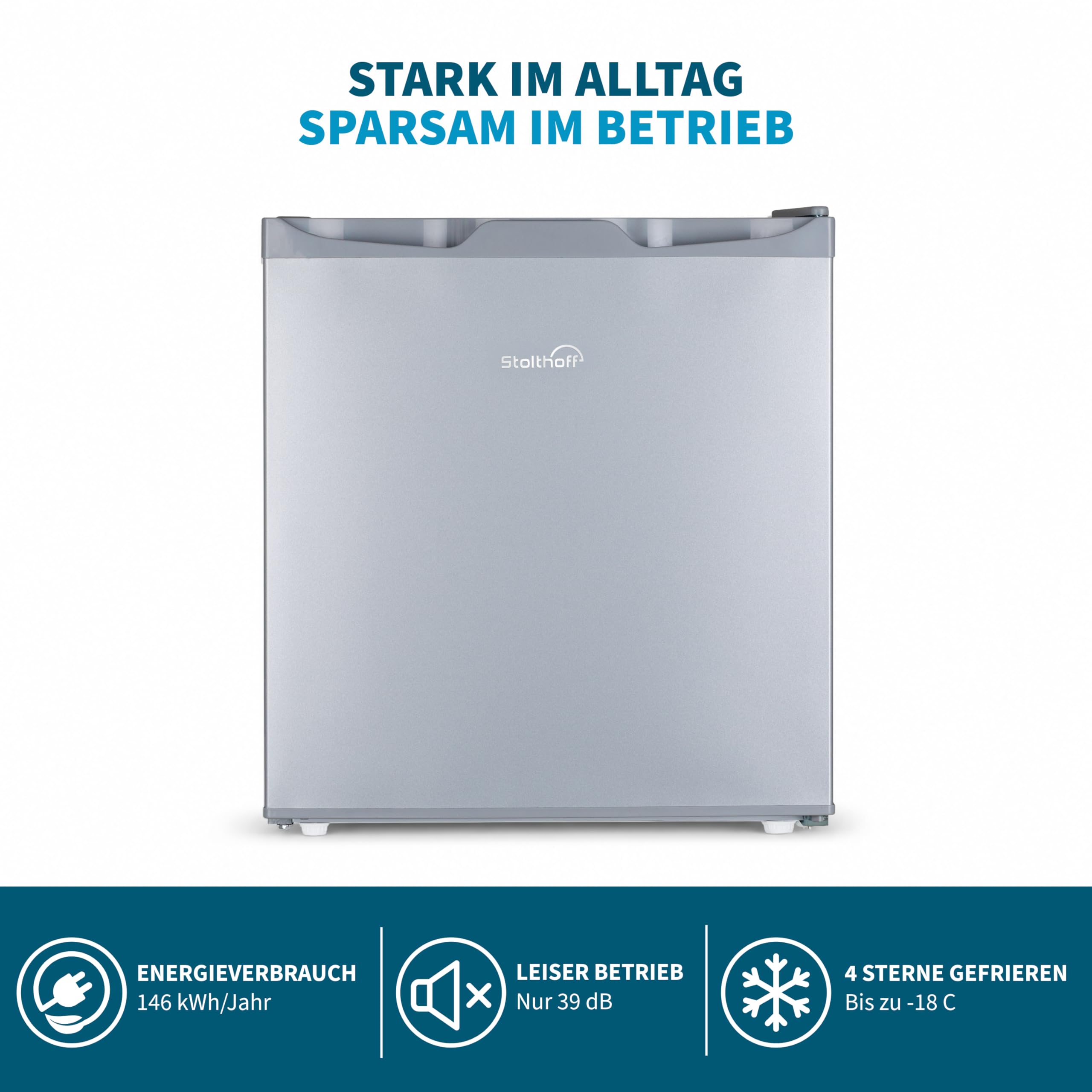 Mini Gefrierschrank 32 L, Glasablage, 4-Sterne-Gefrierbox bis -18 °C, kompakter Tiefkühlschrank, leise 39 dB, manuelle Temperaturregelung, freistehend, Silber