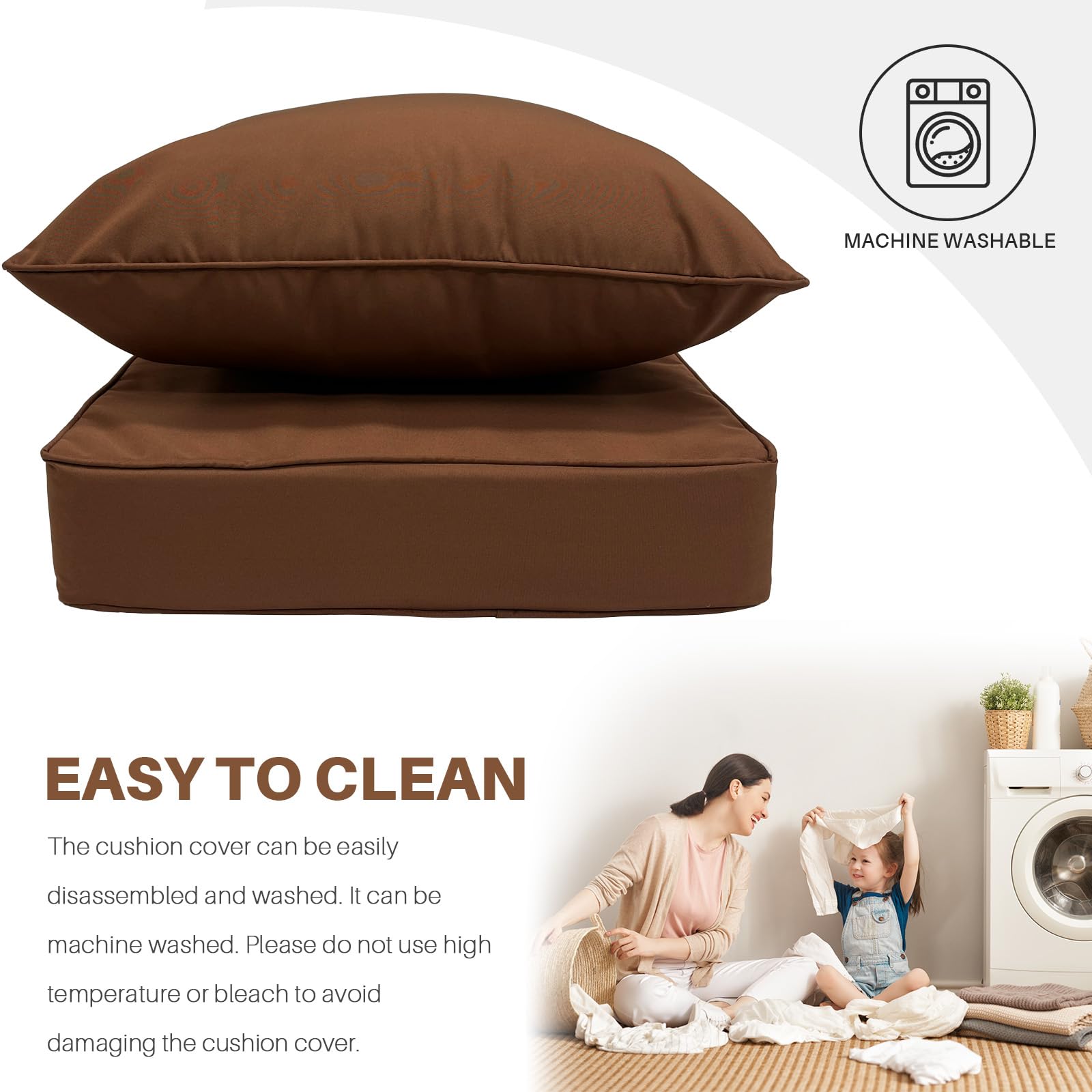 (solo cuscino per seduta), 2 cuscini impermeabili per sedie da patio, resistenti allo sbiadimento, con legacci, comodi, cuscini per sedie da esterno per mobili da veranda (caffè, 56 cm, seduta e