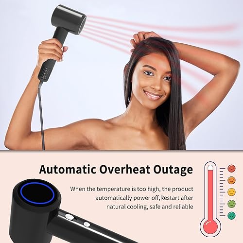 Miniatura 8 de Secador de pelo para mujer motor de 110,000 RPM para secado ultrarrápido, 3 temperaturas y 2 ajustes de velocidad, diseño ligero con boquilla