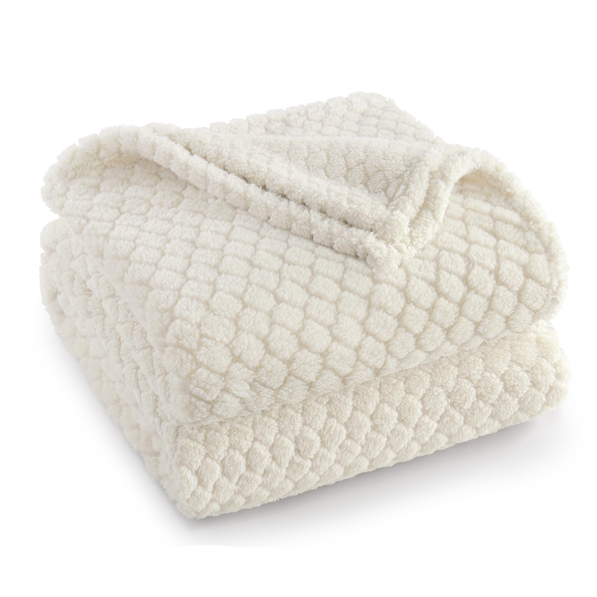 Exclusivo Mezcla Fleece Throw Blanket for Couch, Super Soft Jacquard Bed Blanket, Lightweight Fuzzy Warm for All Seasons, 127x152 CM, Ivory โ image 1