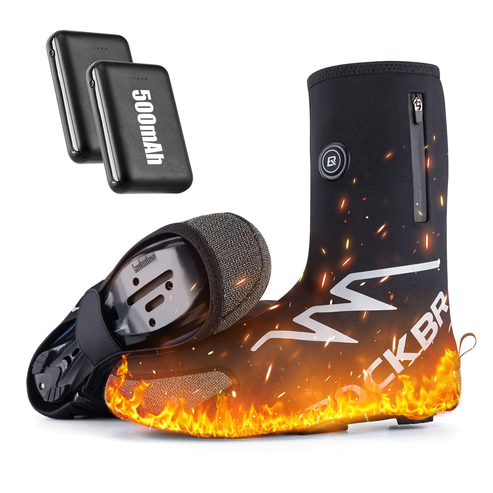 ROCKBROS Copriscarpe Ciclismo Riscaldati, Copriscarpe Bici Termico Invernale, con Batteria 5000mAh, Copri Scarpe Moto Caldo, Copriscarpe Impermeabili Antivento, Donne/Uomini